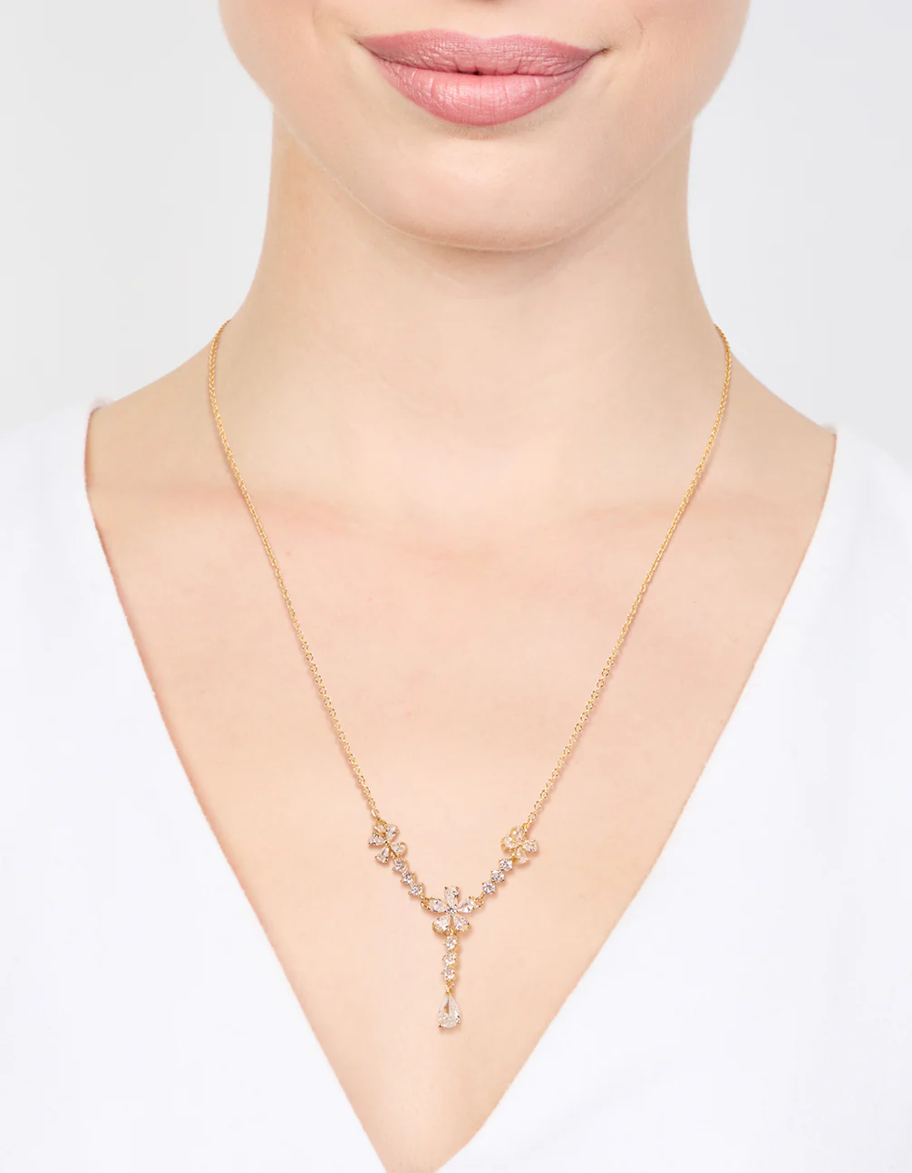 Gold Plated Pearl Flower Trio Y-Necklace - Image 2