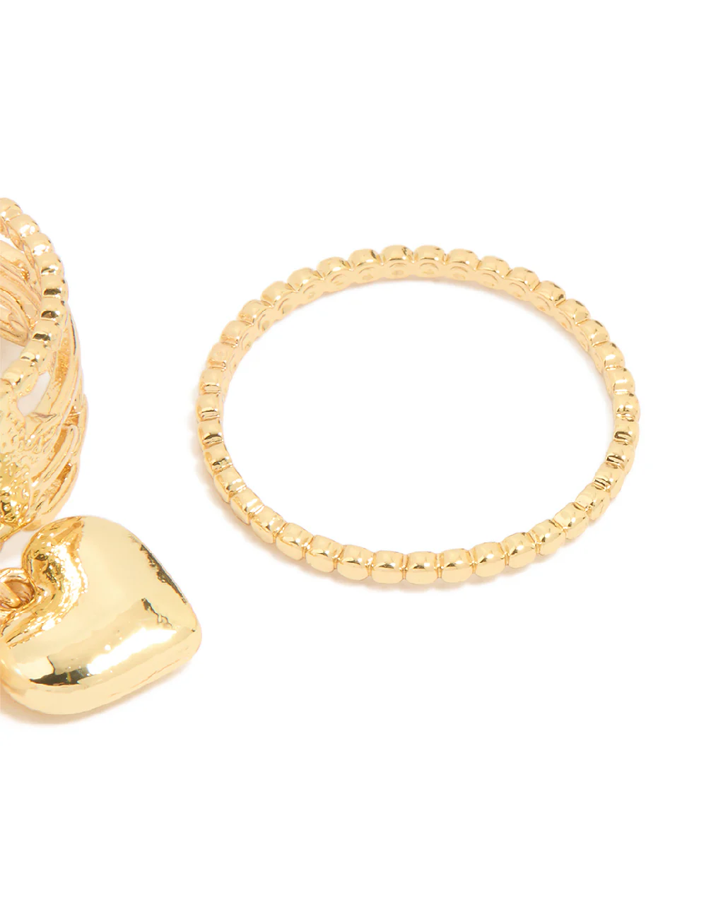 Gold Plated Pearl Heart Charm & Textured Rings 3-Pack - Image 3