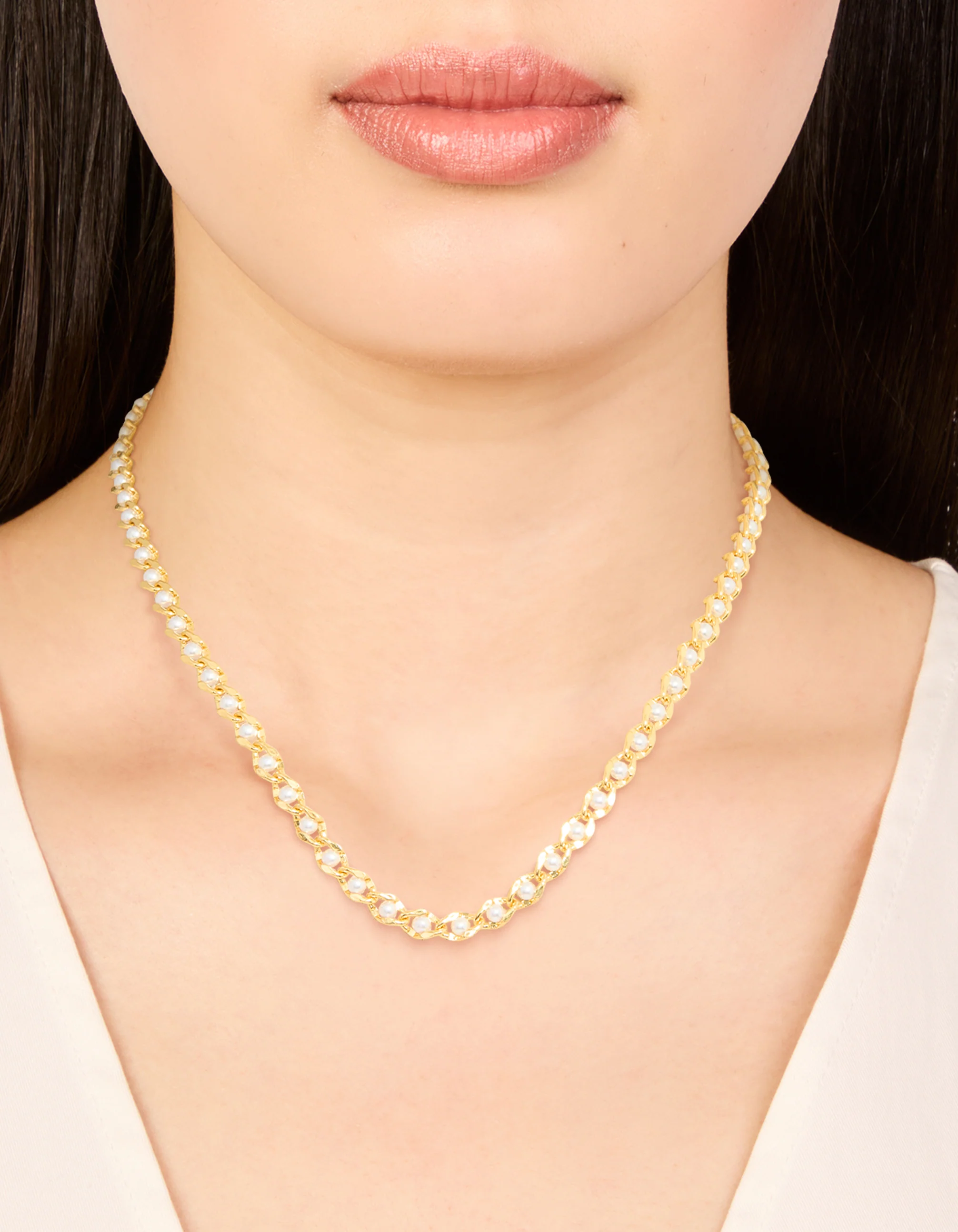 Gold Plated Pearl Inlay Chain Necklace - Image 2