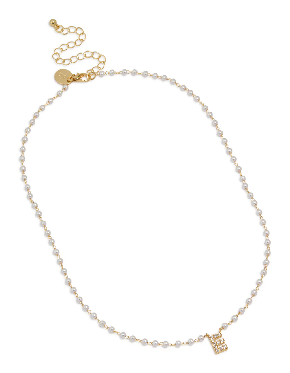 Gold Plated Pearl Letter E Necklace - Image 2