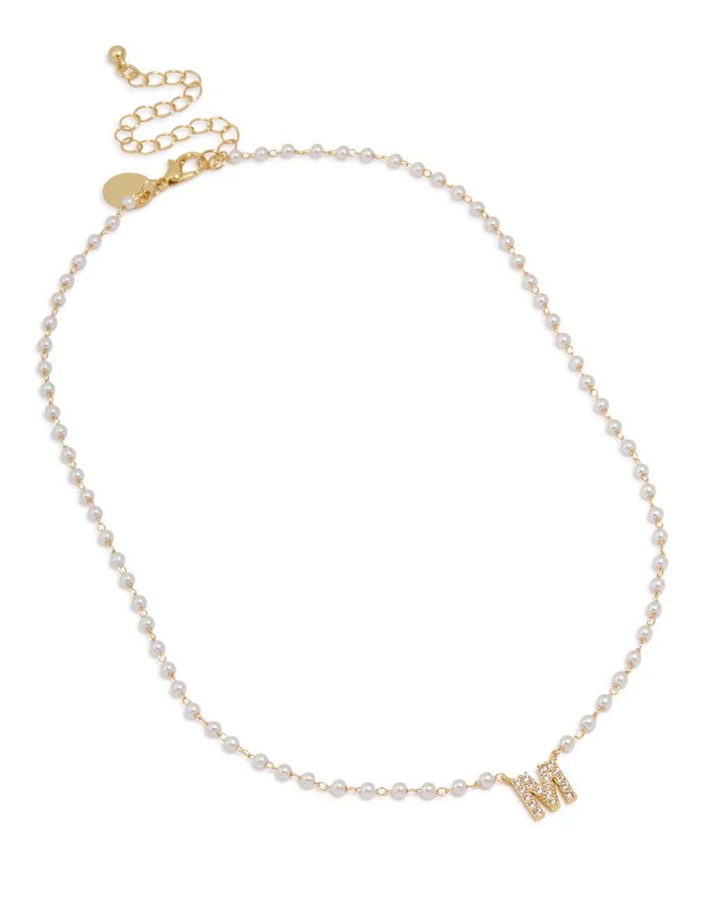 Gold Plated Pearl Letter M Necklace - Image 2