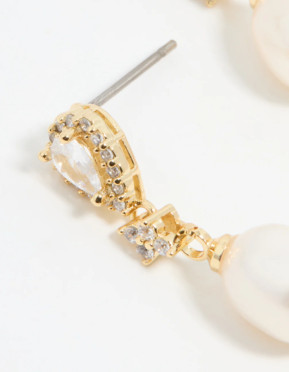 Gold Plated Pearl Pear Diamante Drop Earrings - Image 4