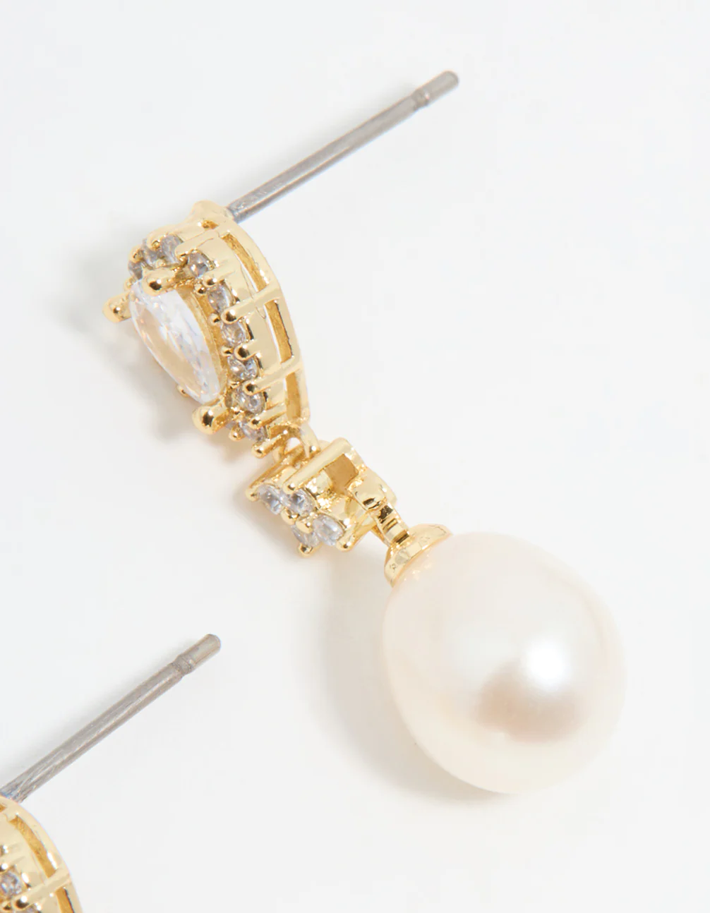 Gold Plated Pearl Pear Diamante Drop Earrings - Image 5