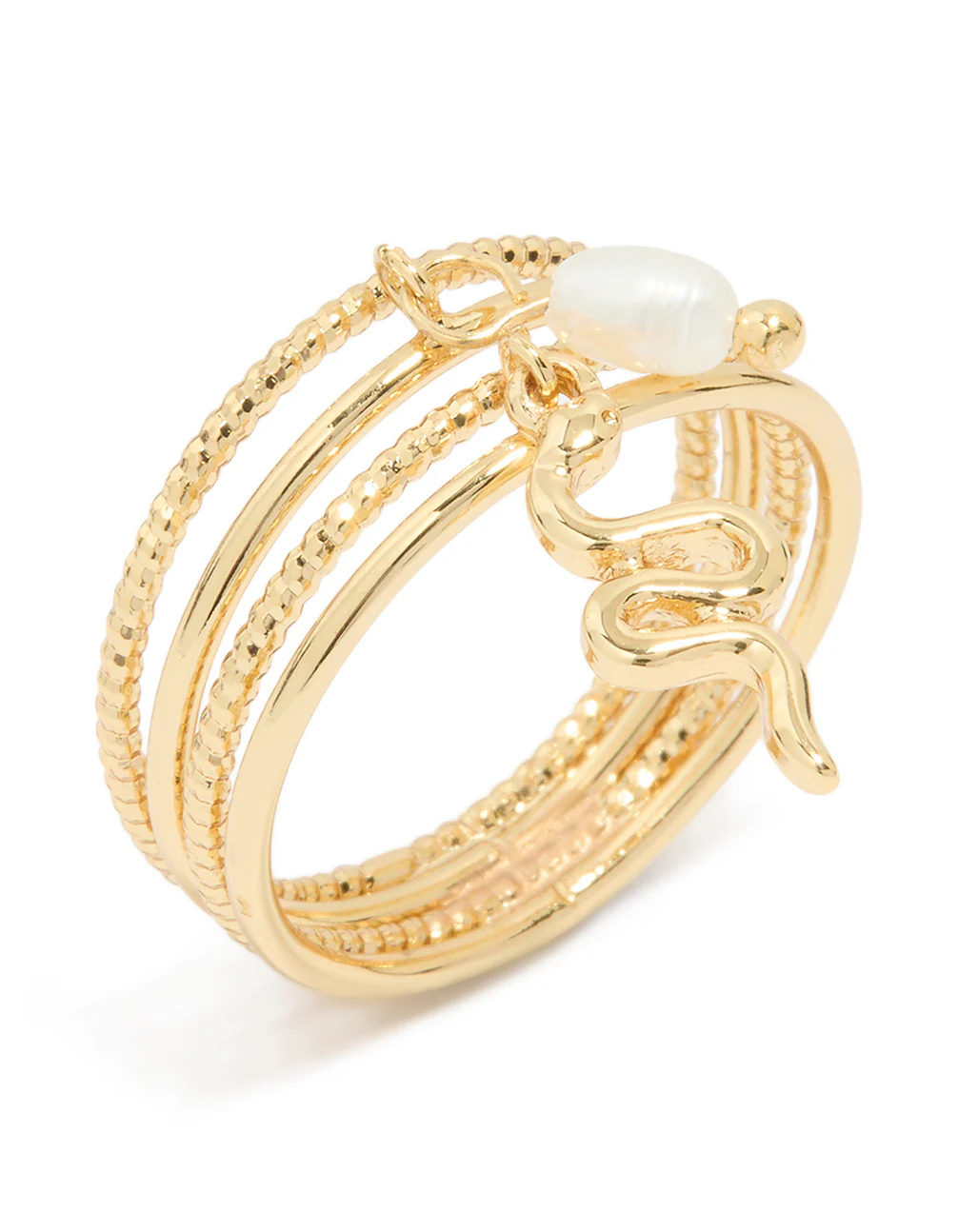 Gold Plated Pearl Snake Layered Ring - Image 2