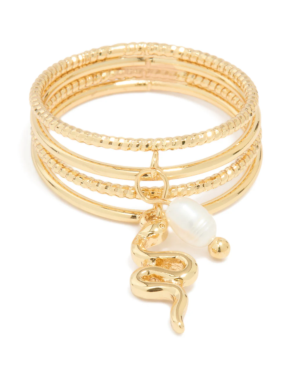 Gold Plated Pearl Snake Layered Ring - Image 3