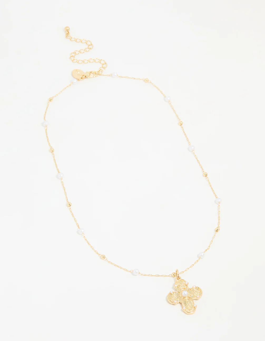 Gold Plated Pearl Station Cross Necklace - Image 4