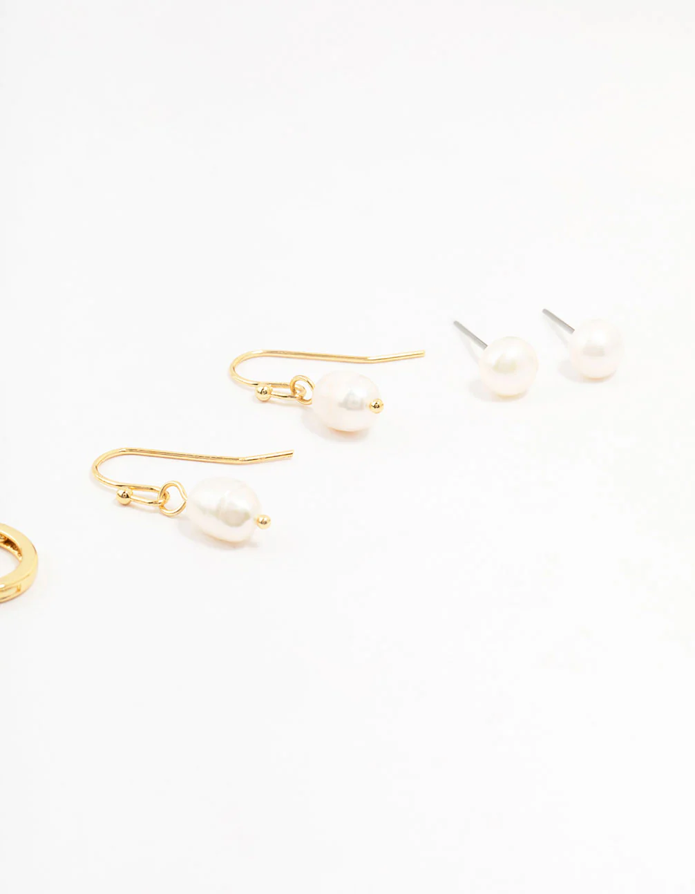 Gold Plated Brass Pearl Stud & Drop Earrings 4-Pack - Image 3