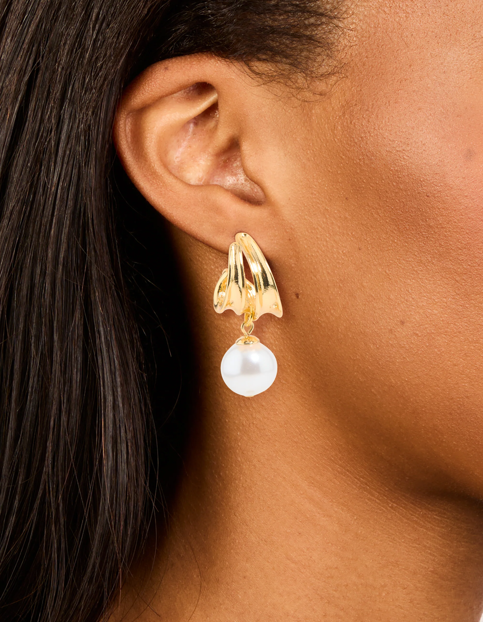 Gold Plated Pearl Textured Hoop Earrings - Image 2