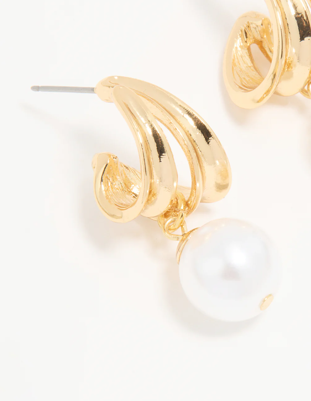 Gold Plated Pearl Textured Hoop Earrings - Image 4
