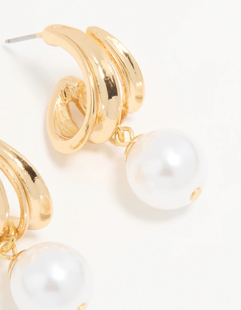 Gold Plated Pearl Textured Hoop Earrings - Image 5