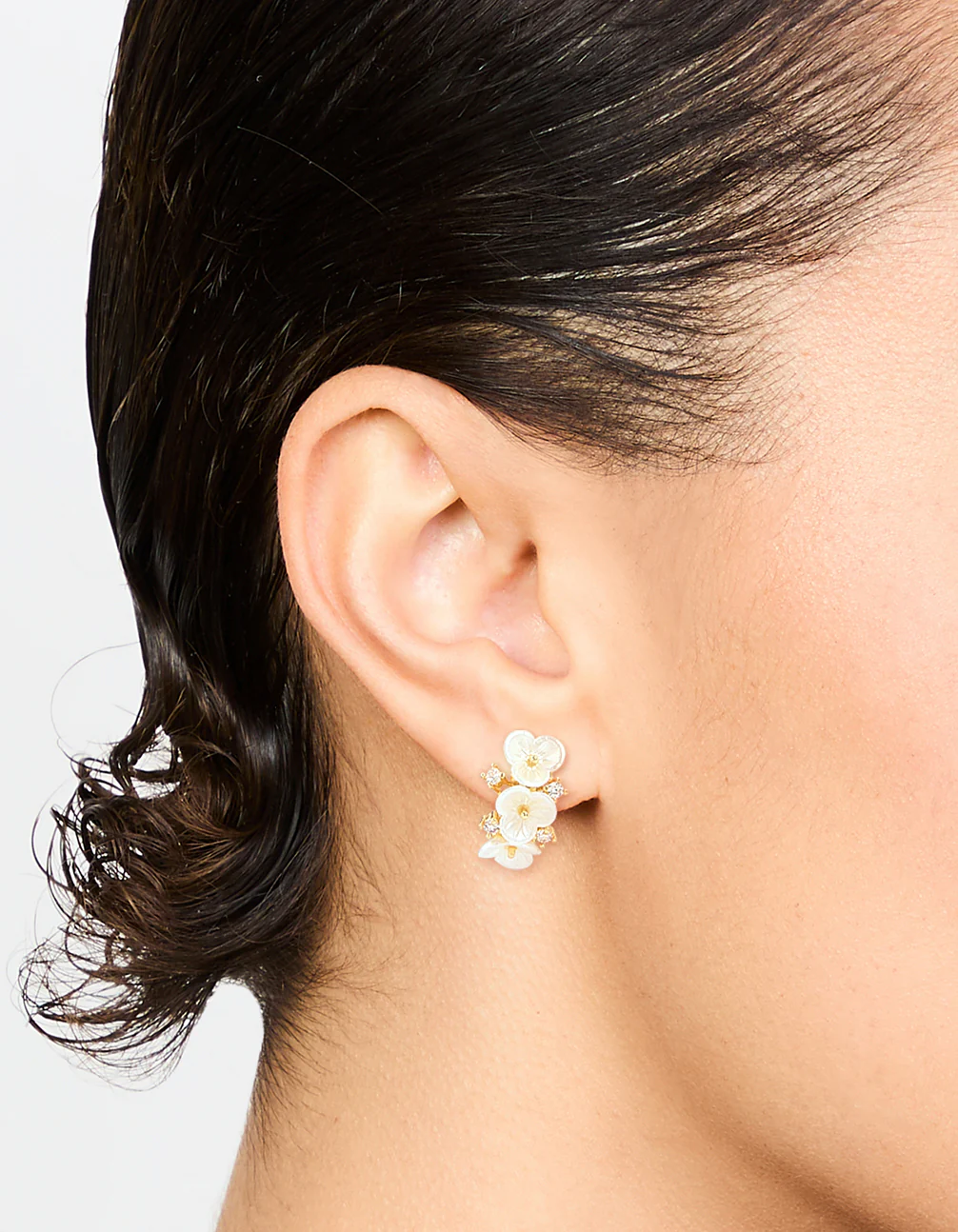 Gold Plated Pearlised Flower Hoop Earrings - Image 2