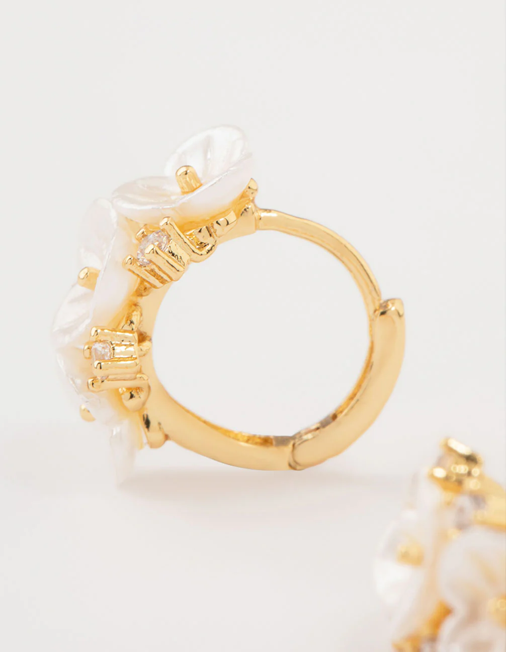 Gold Plated Pearlised Flower Hoop Earrings - Image 4