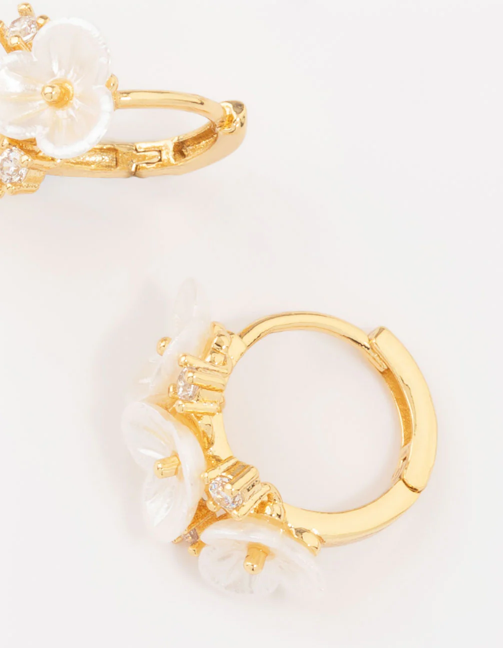 Gold Plated Pearlised Flower Hoop Earrings - Image 5