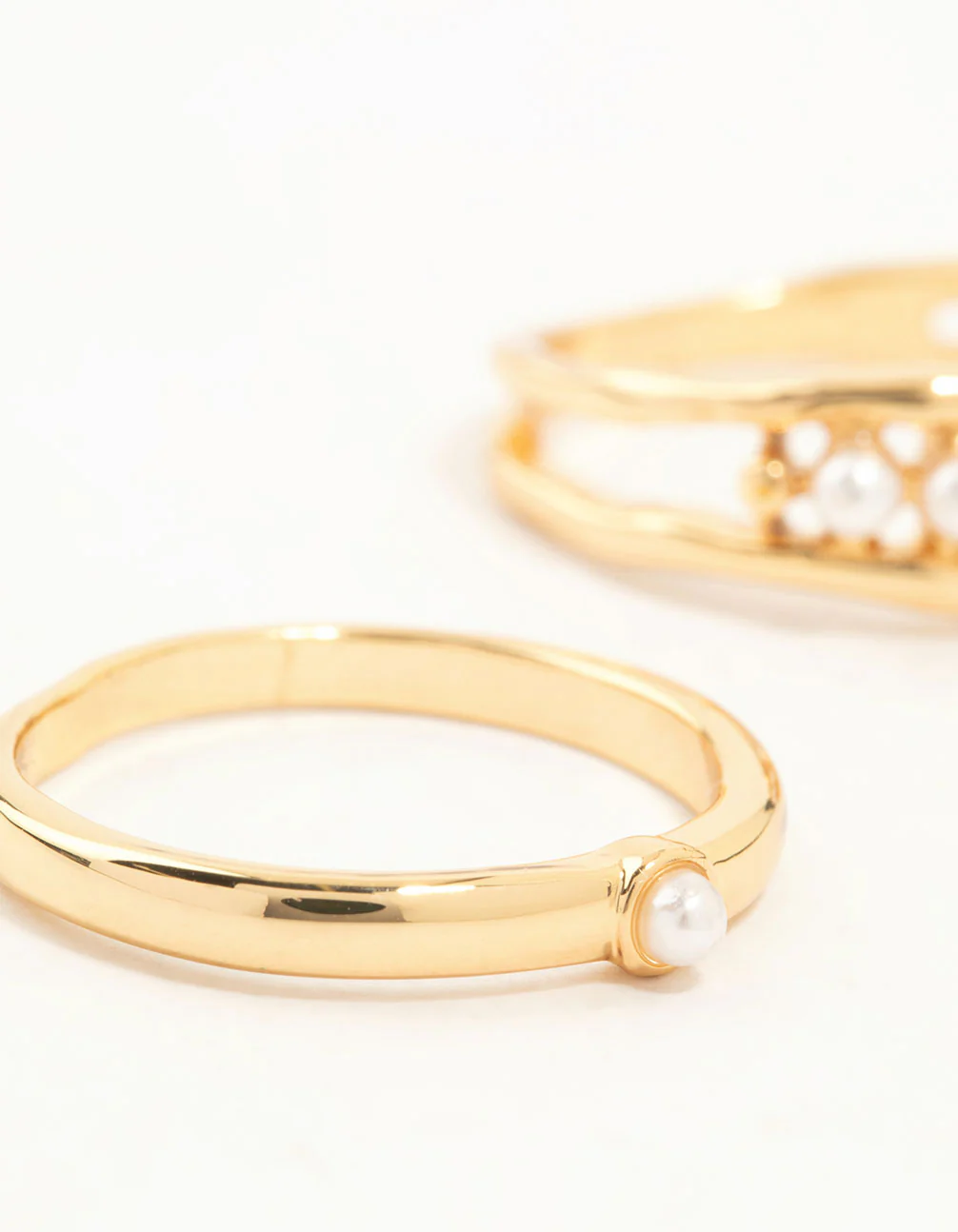 Gold Plated Petite Pearl Stacking Rings 2-Pack - Image 2