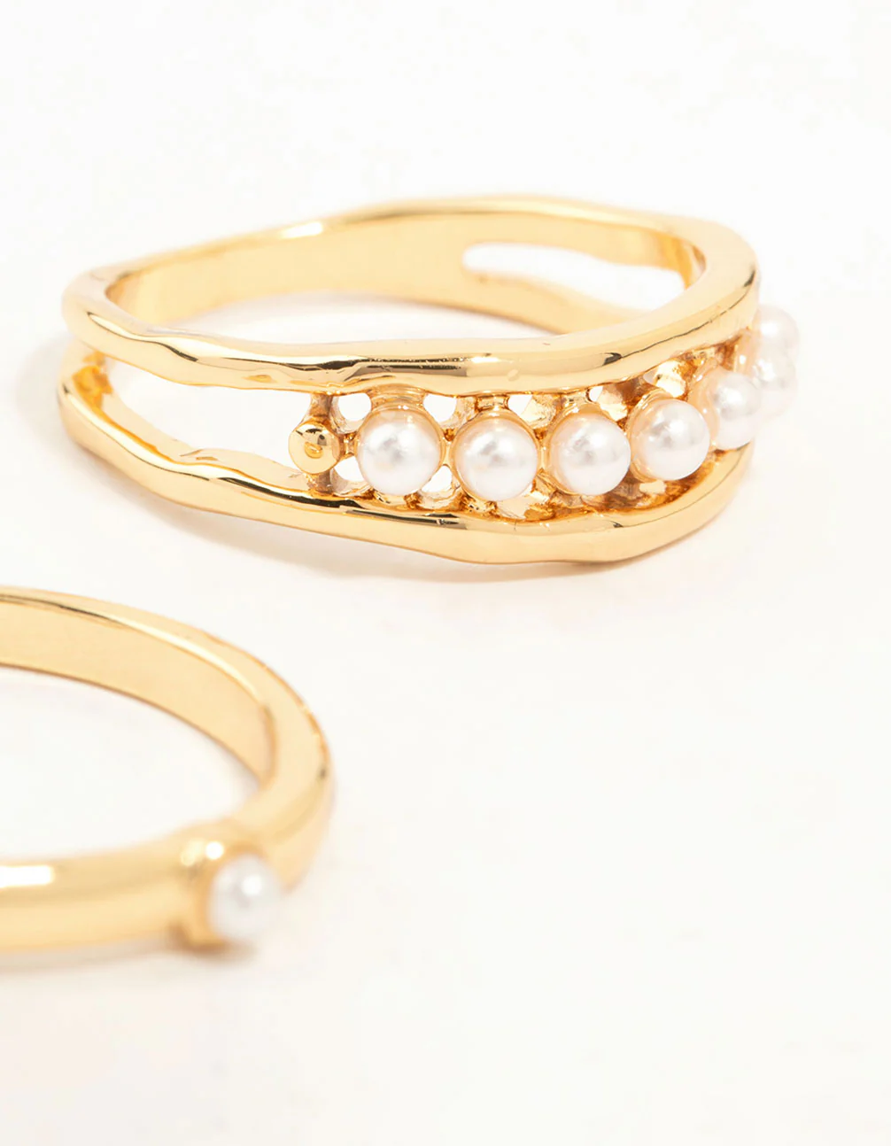 Gold Plated Petite Pearl Stacking Rings 2-Pack - Image 3
