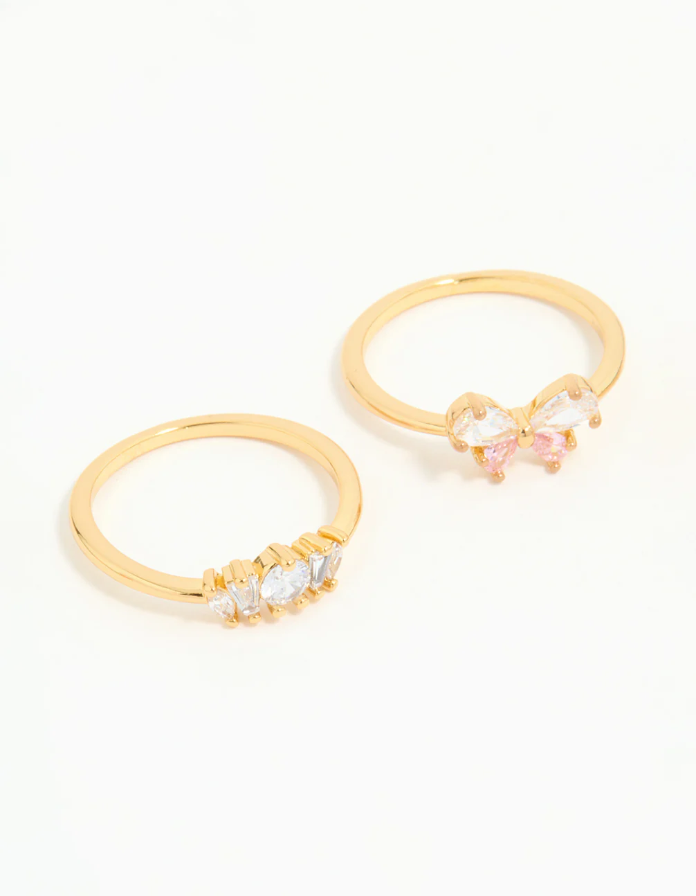 Gold Plated Pink Cubic Zirconia Bow Rings 3-Pack - Image 2