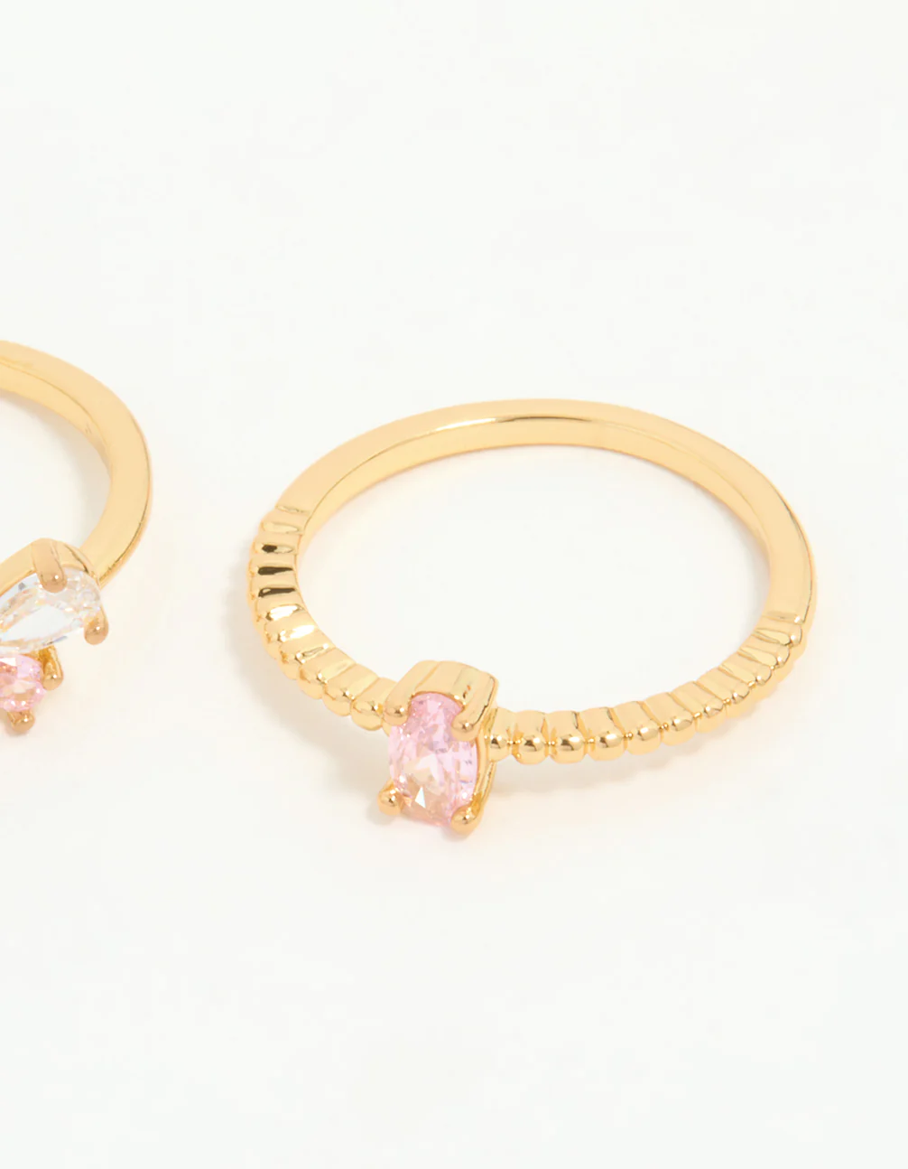 Gold Plated Pink Cubic Zirconia Bow Rings 3-Pack - Image 3