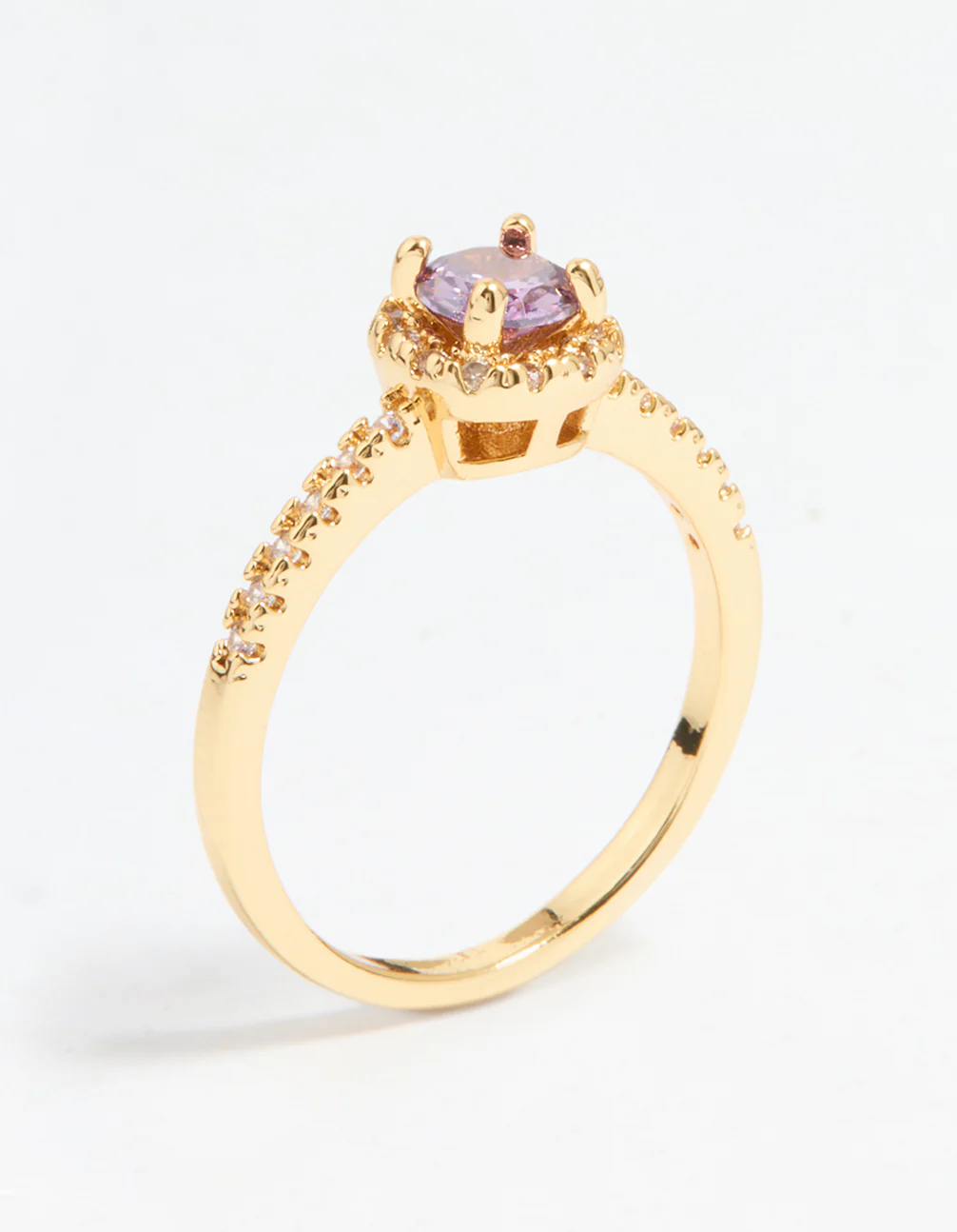 Gold Plated Purple Cubic Zirconia Mini Cushion Ring - Image 2
