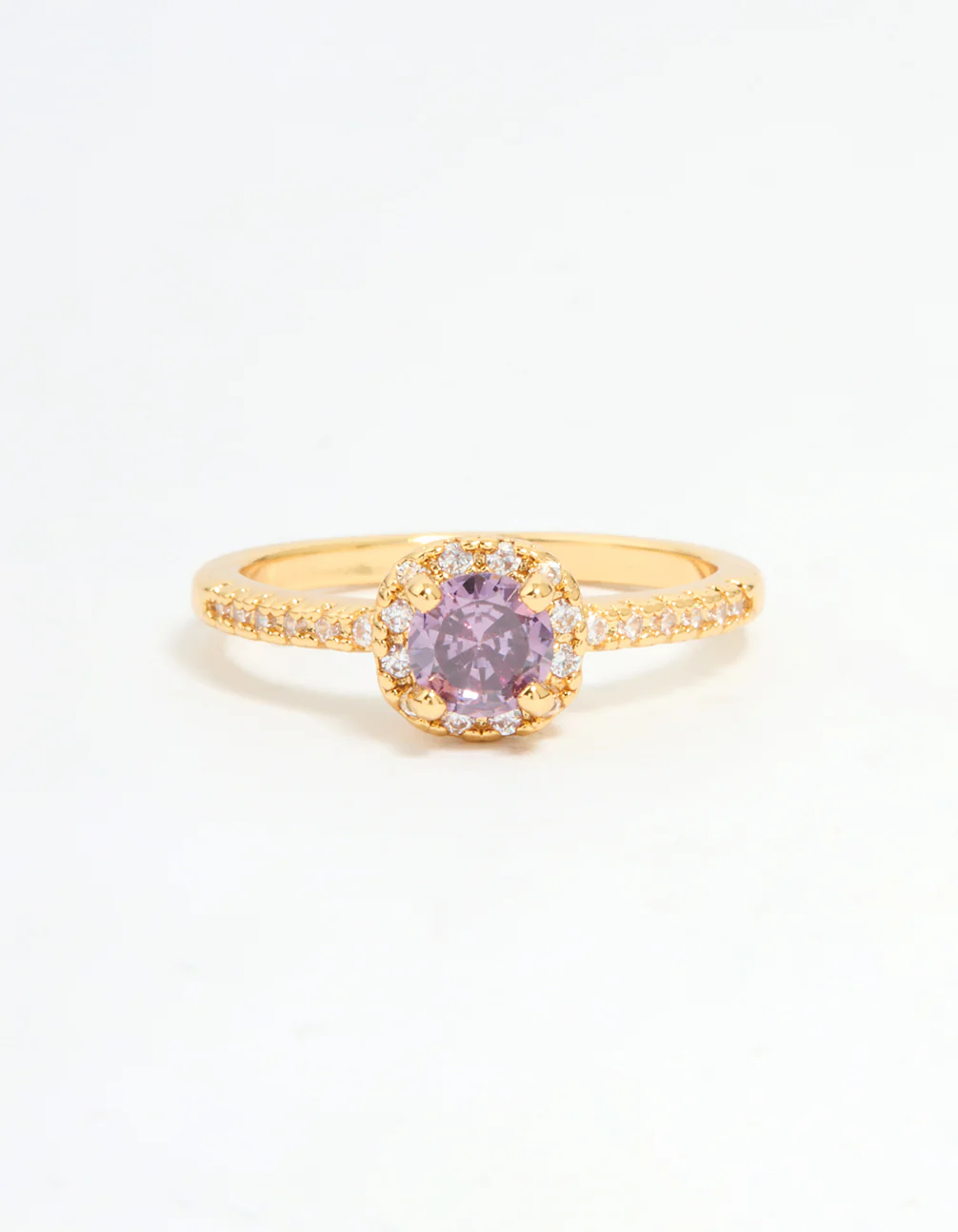 Gold Plated Purple Cubic Zirconia Mini Cushion Ring - Image 3