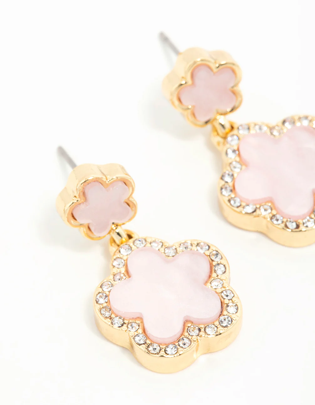 Gold Plated Pink Flower Drop Earrings - Image 4