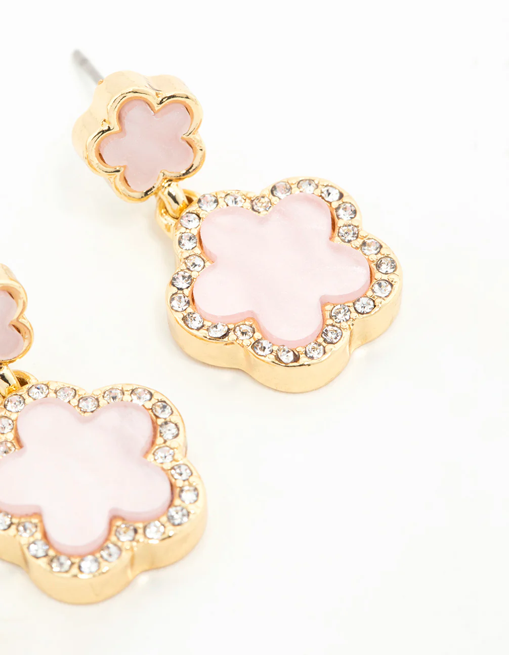 Gold Plated Pink Flower Drop Earrings - Image 5