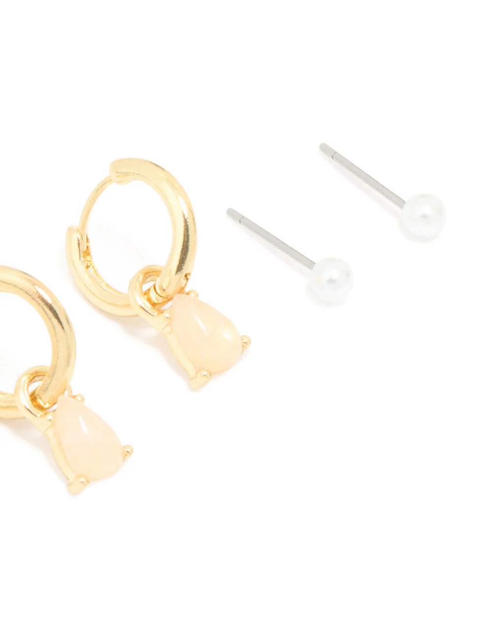 Gold Plated Pink Semi Precious Stone Pearl Stud & Chain Earrings 4-Pack - Image 3