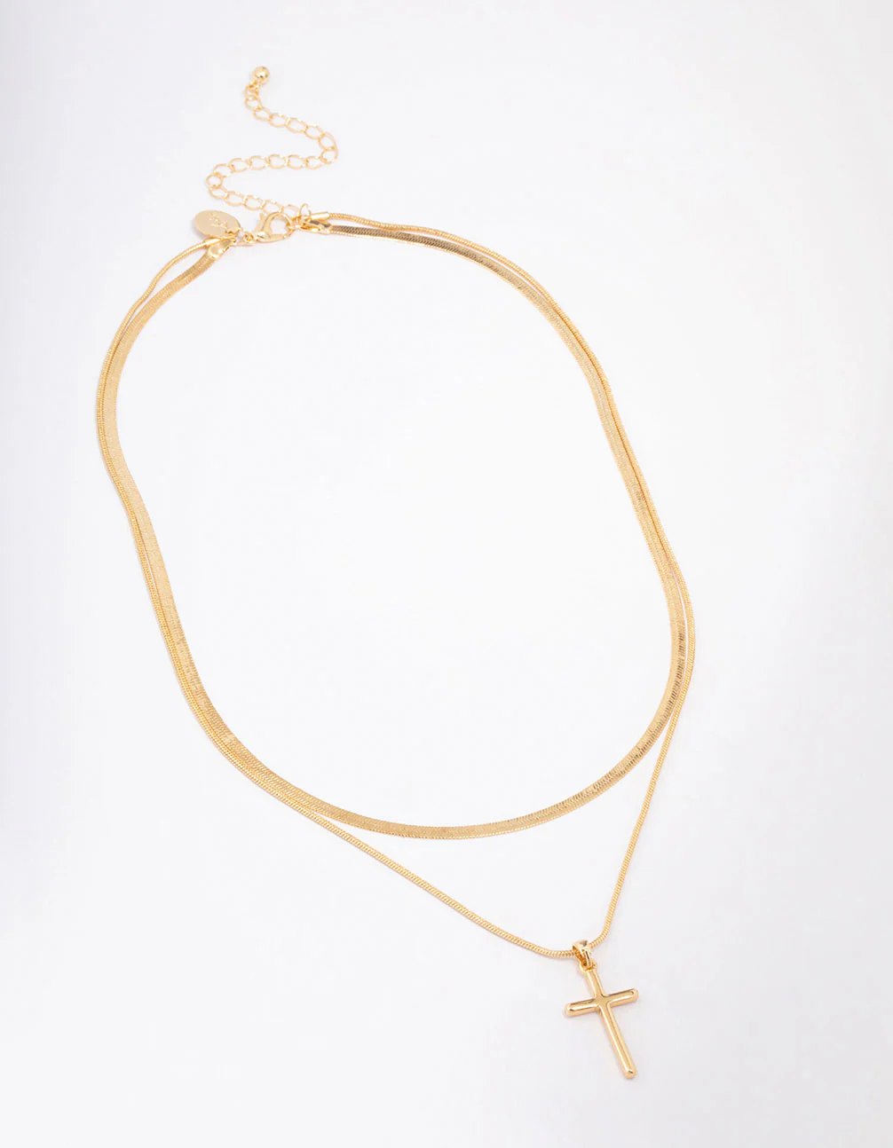 Gold Plated Plain Cross Snake Layered Necklace - Image 2
