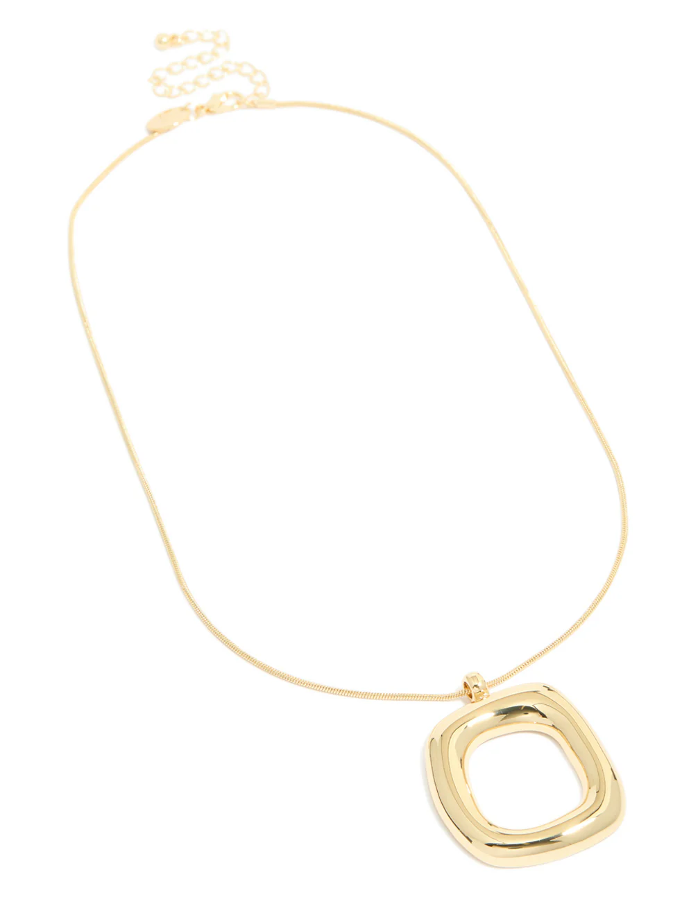 Gold Plated Puffy Square Open Pendant Necklace - Image 2
