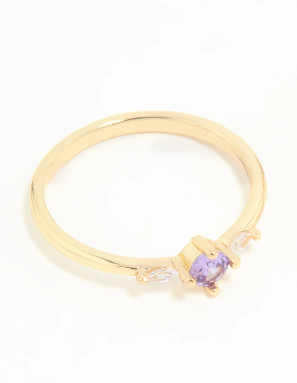 Gold Plated Purple Cubic Zirconia Dainty Trio Stacking Rings 2-Pack - Image 4