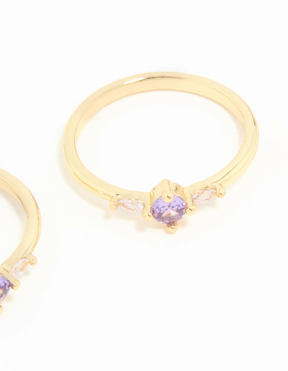 Gold Plated Purple Cubic Zirconia Dainty Trio Stacking Rings 2-Pack - Image 5