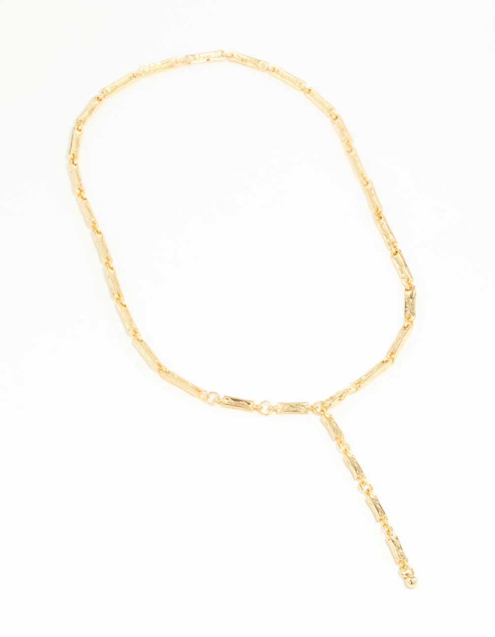 Gold Plated Rectangle & Hammered Y-Necklace - Image 4