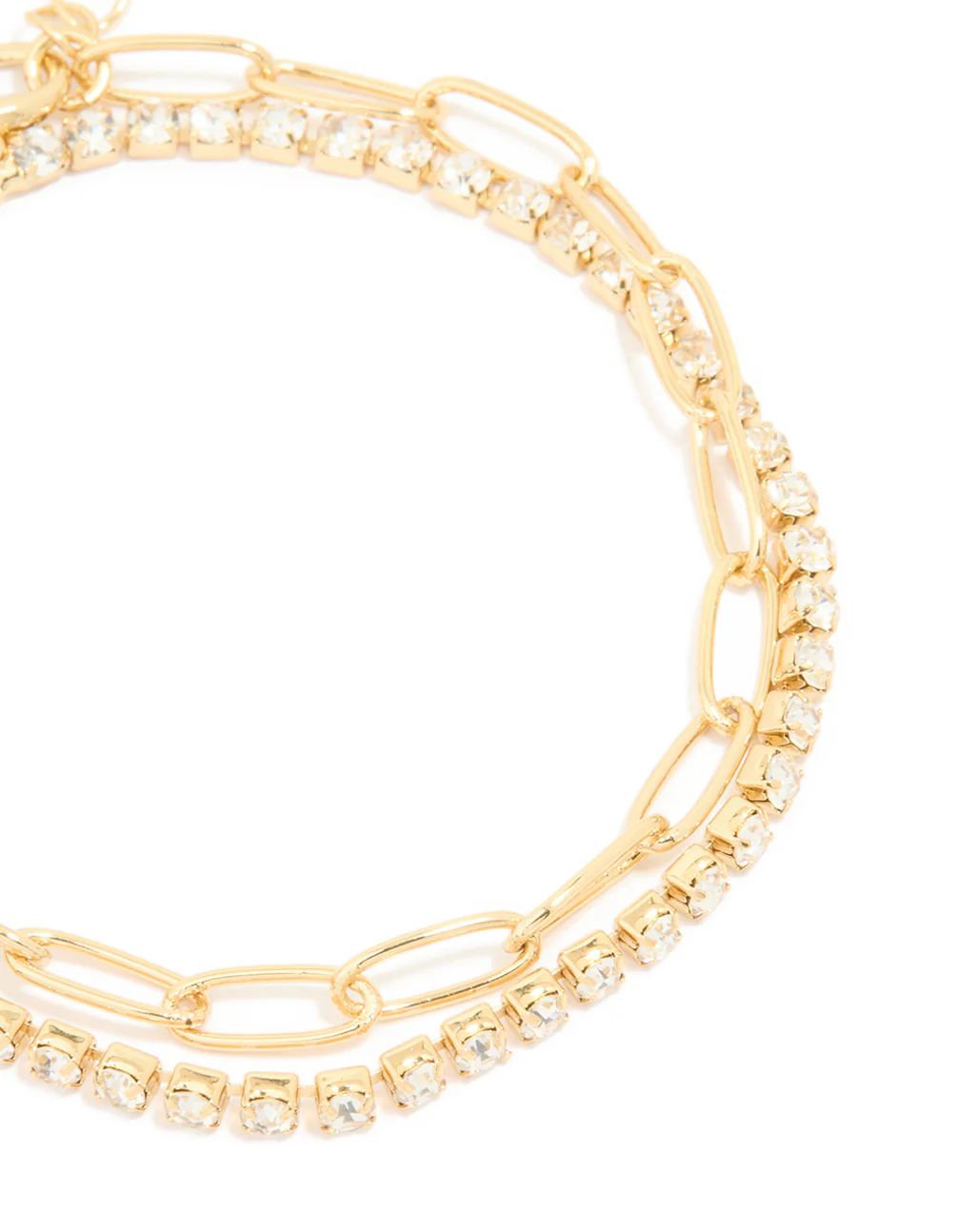 Gold Plated Rectangle Open Link Cubic Zirconia Bracelet - Image 2