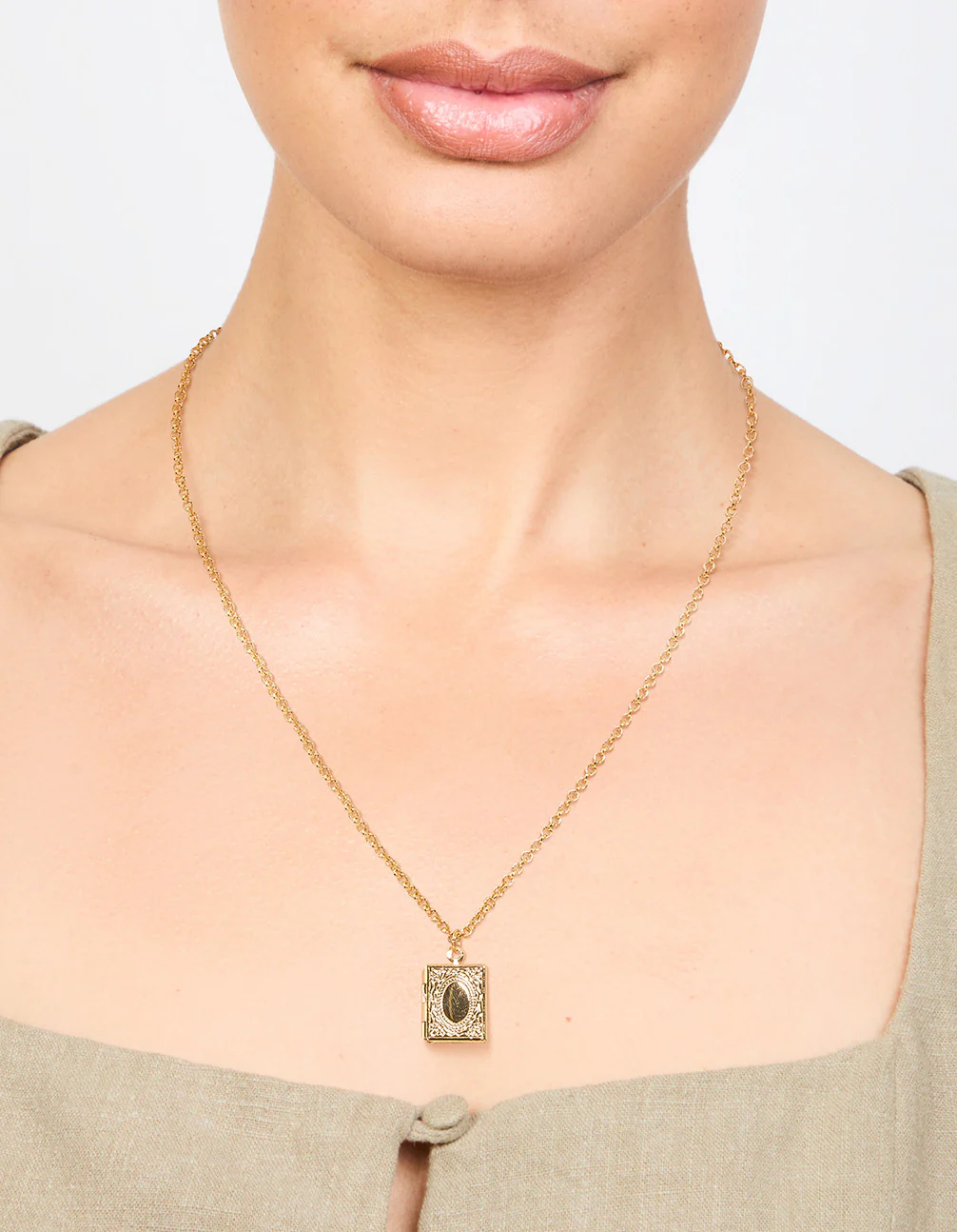 Gold Plated Rectangular Locket Pendant Necklace - Image 2