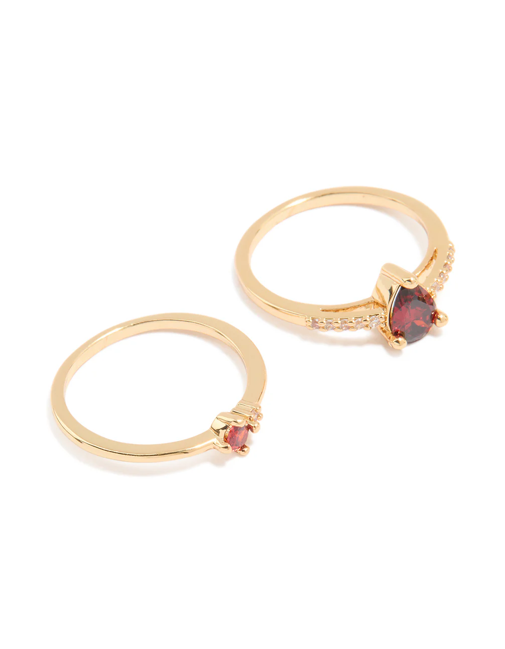 Gold Plated Red Cubic Zirconia Elegant Pear Stacking Rings 3-Pack - Image 2