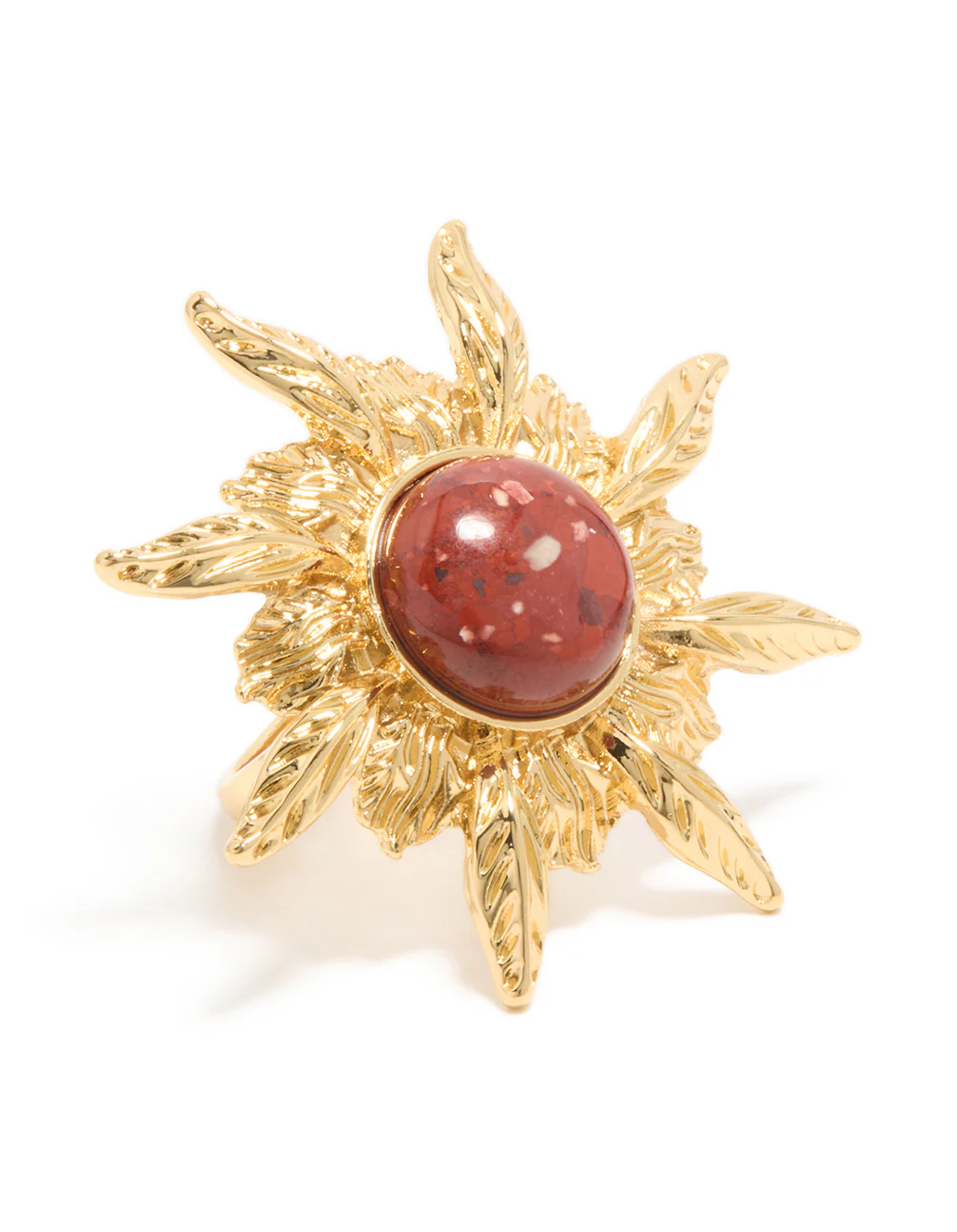 Gold Plated Red Stone Textured Sun Boho Ring - Image 2