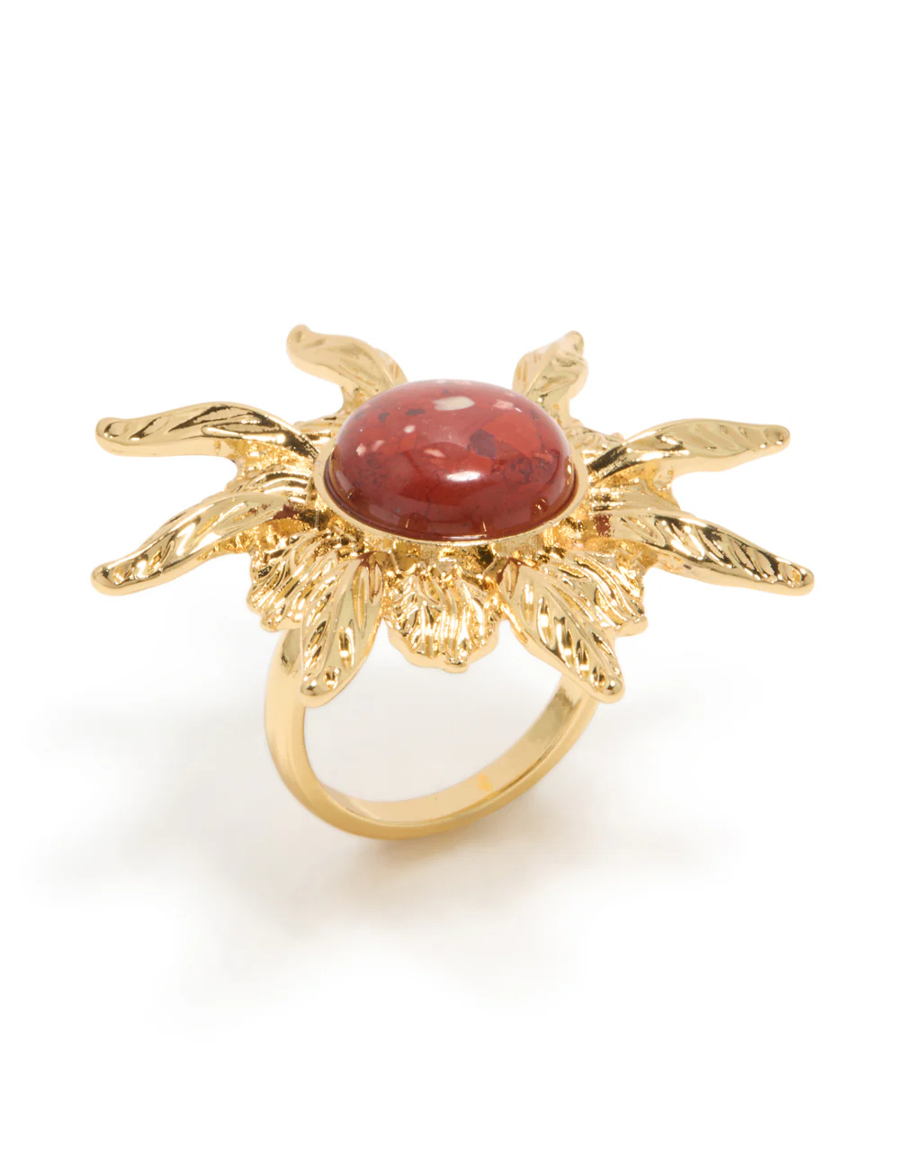 Gold Plated Red Stone Textured Sun Boho Ring - Image 4