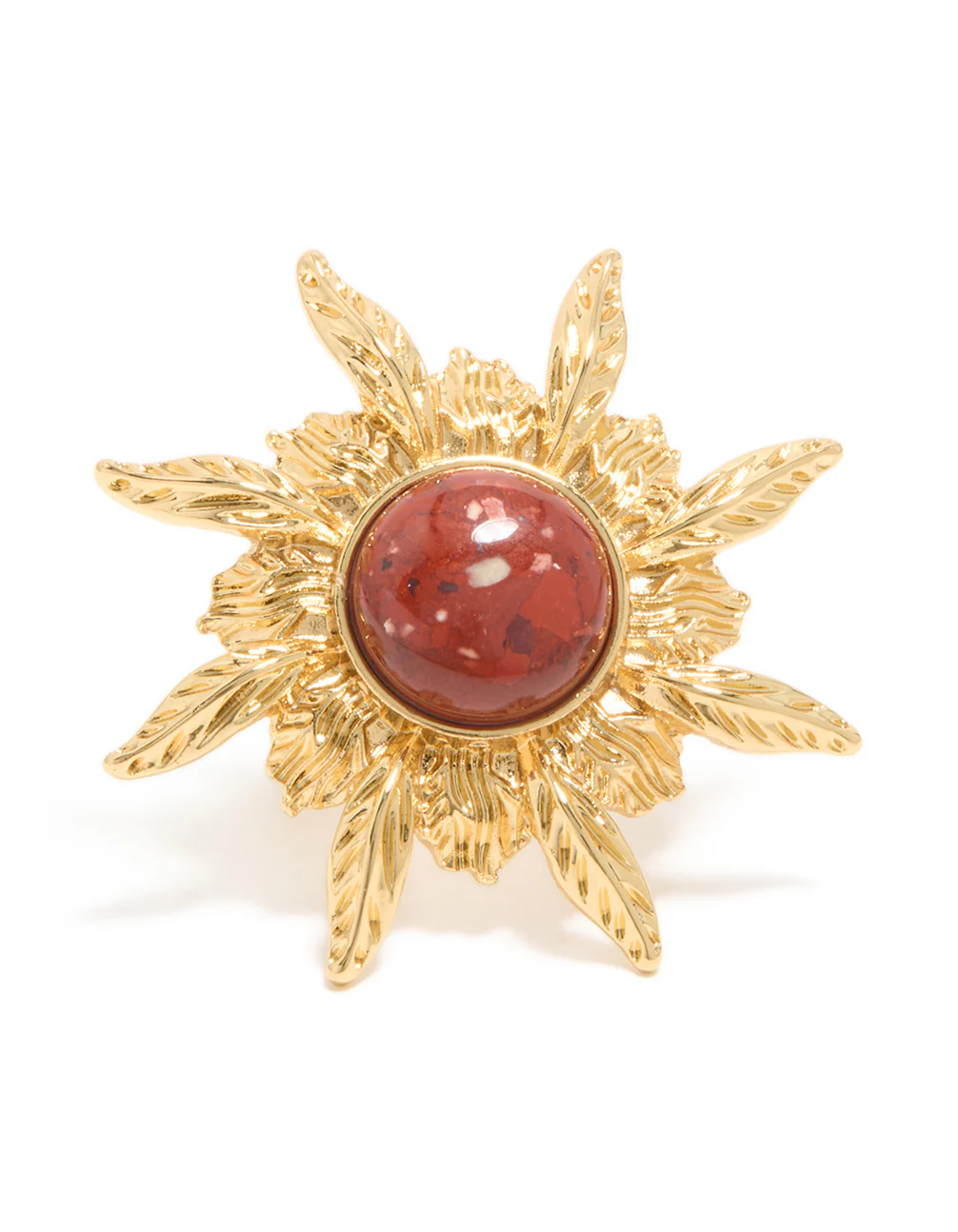 Gold Plated Red Stone Textured Sun Boho Ring - Image 5