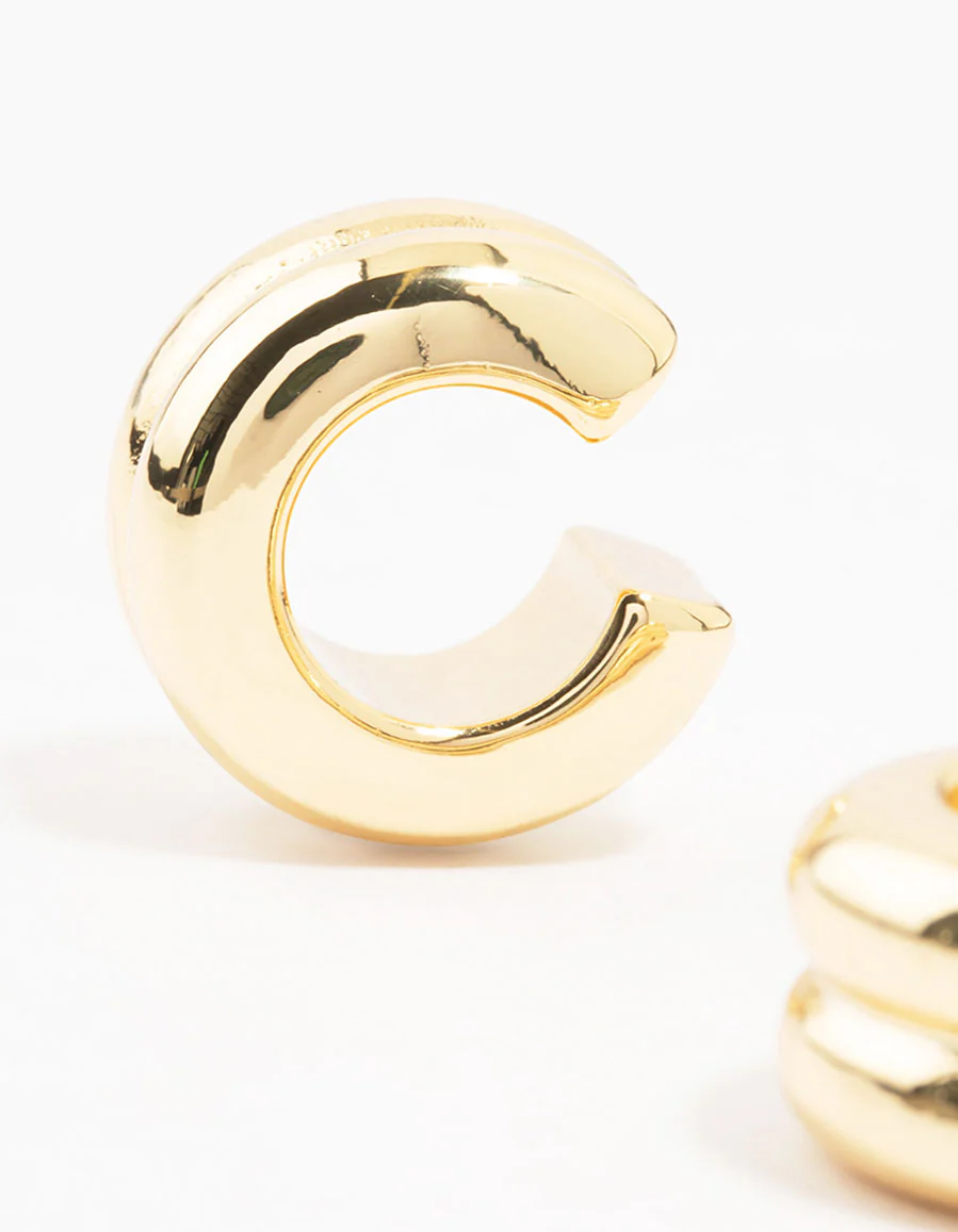 Gold Plated Ribbed Ear Cuffs - Image 2