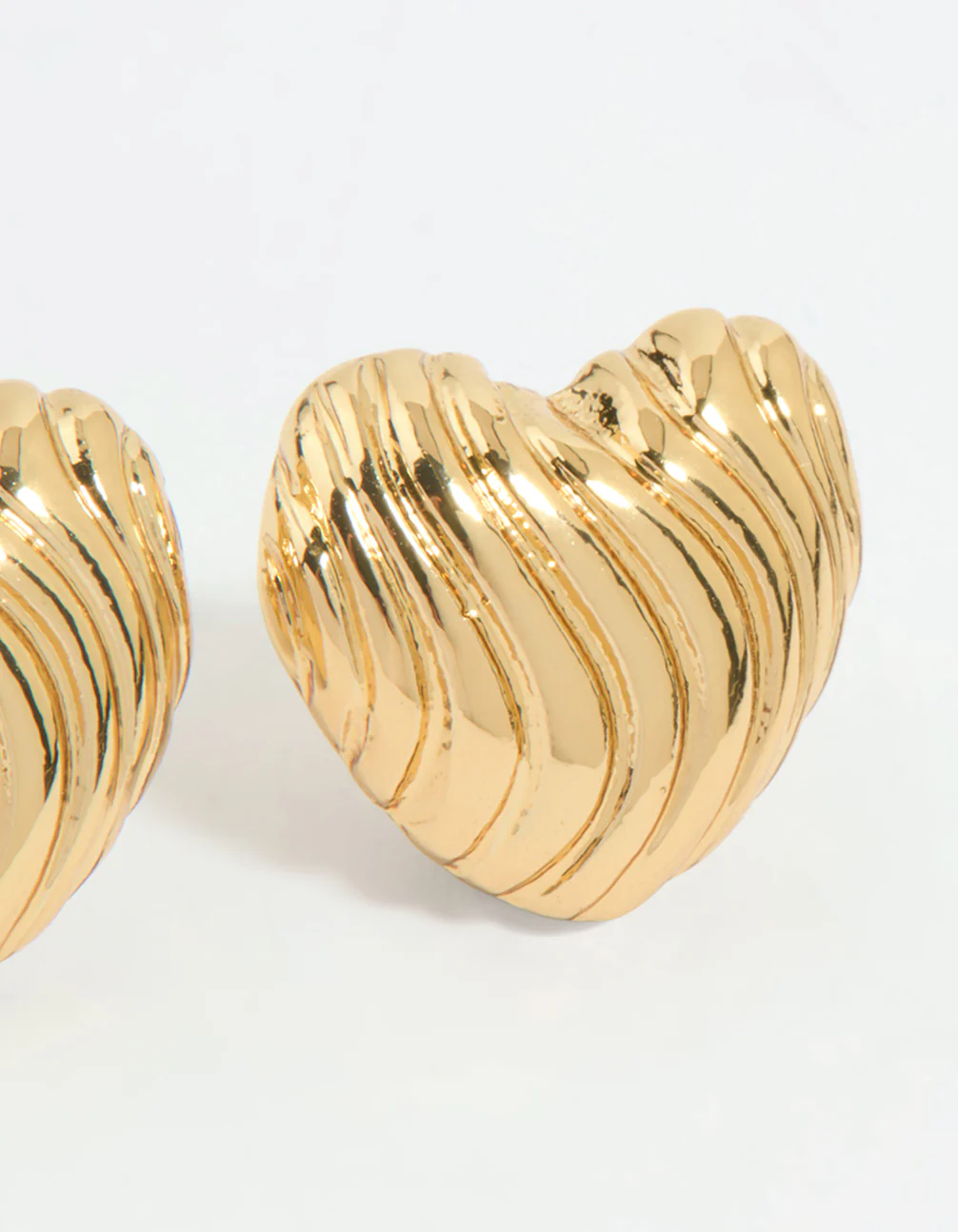 Gold Plated Ribbed Heart Stud Earrings - Image 5