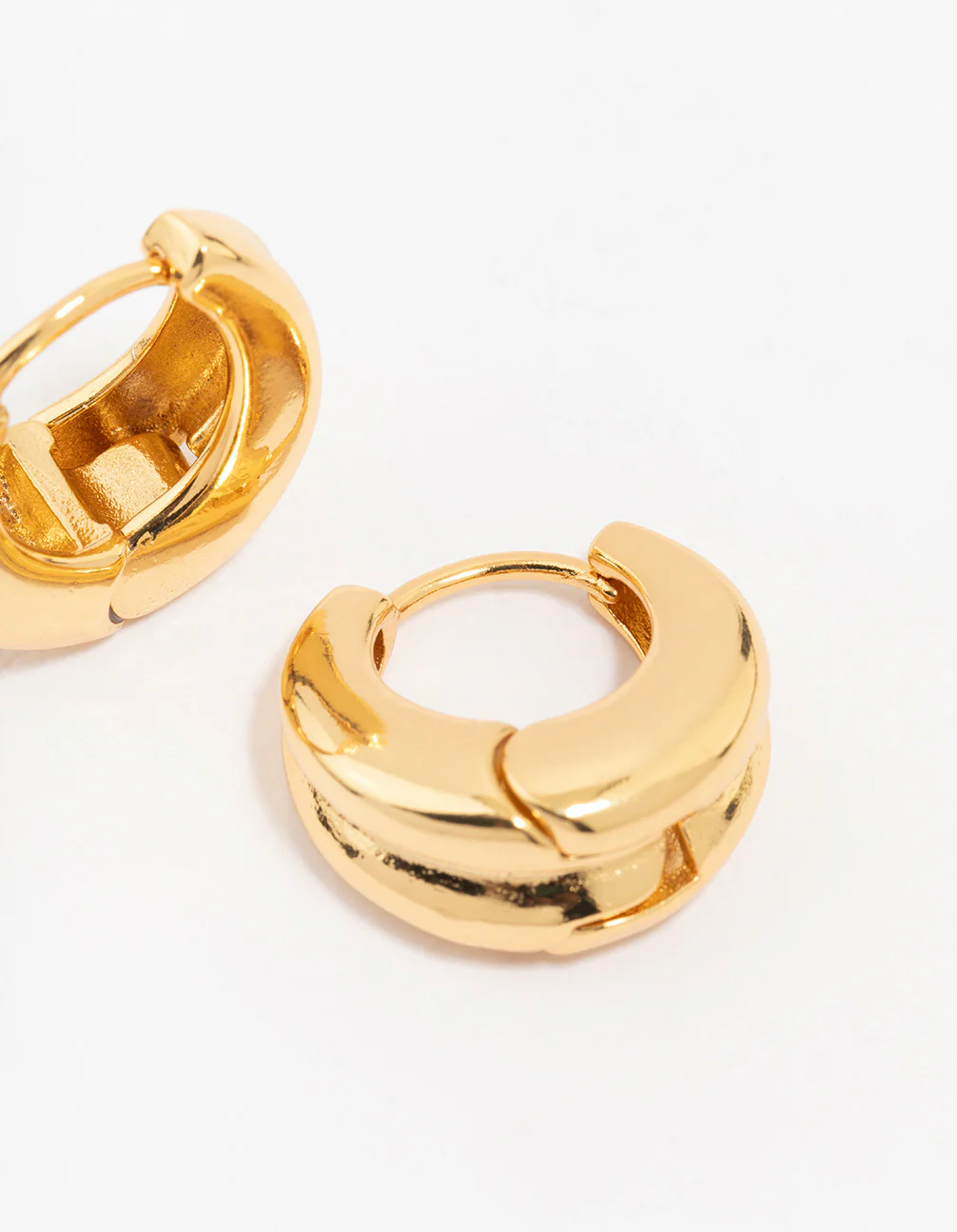 Gold Plated Brass Ribbed Hoop Earrings - Image 3