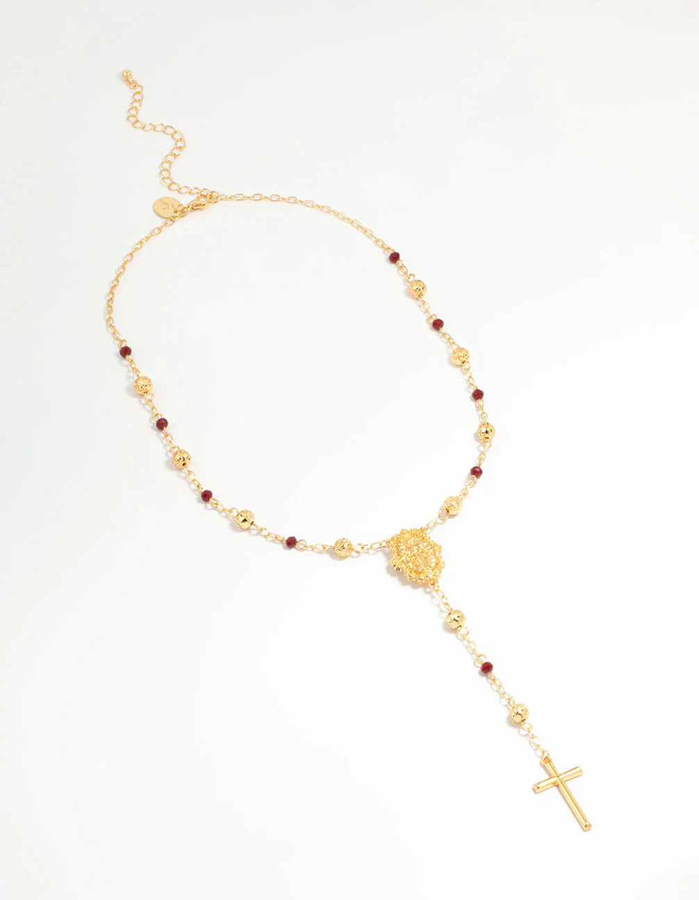 Gold Plated Rose Beaded Locket Cross Y-Necklace - Image 4