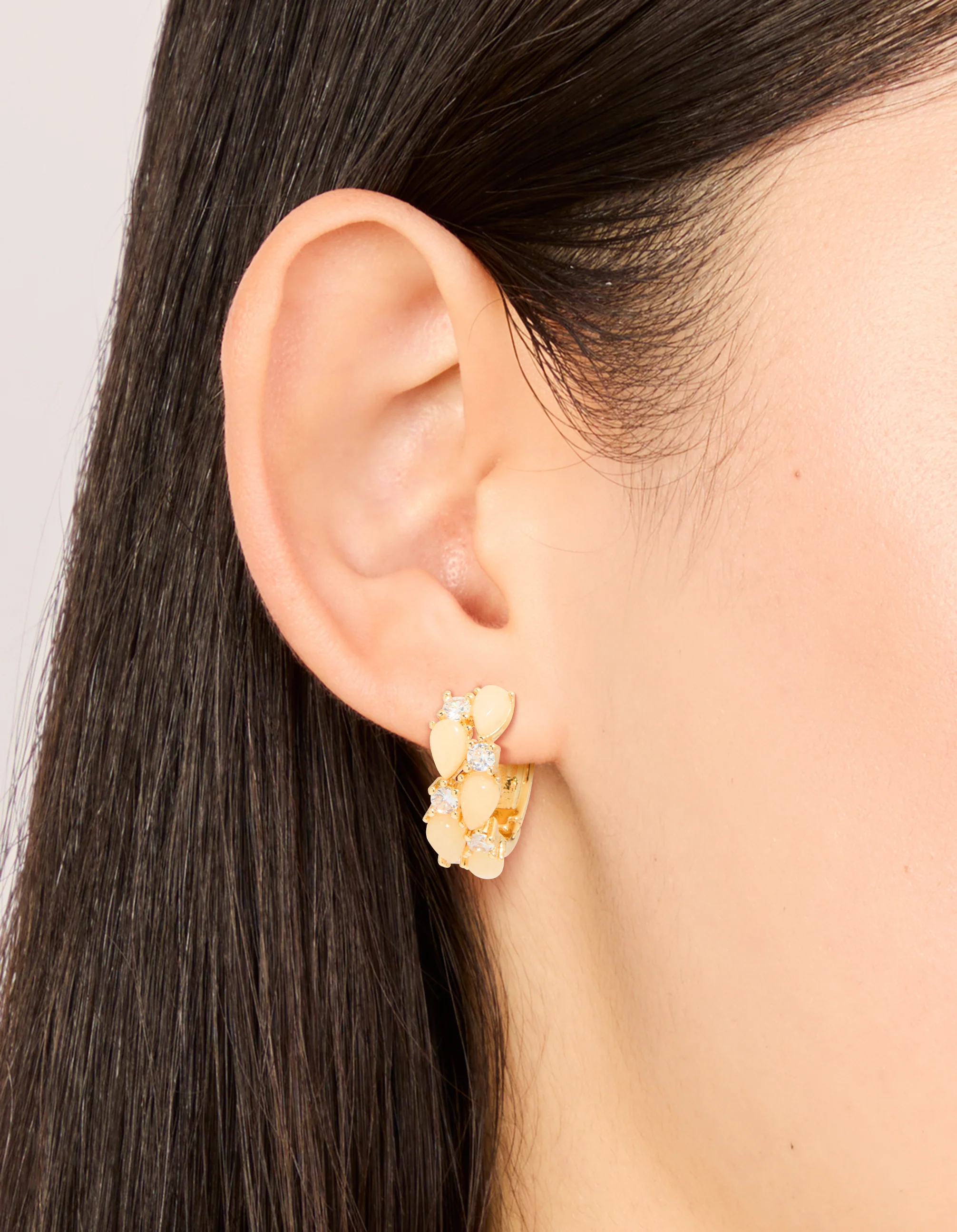 Gold Plated Rose Quartz & Cubic Zirconia Hoop Earrings - Image 2