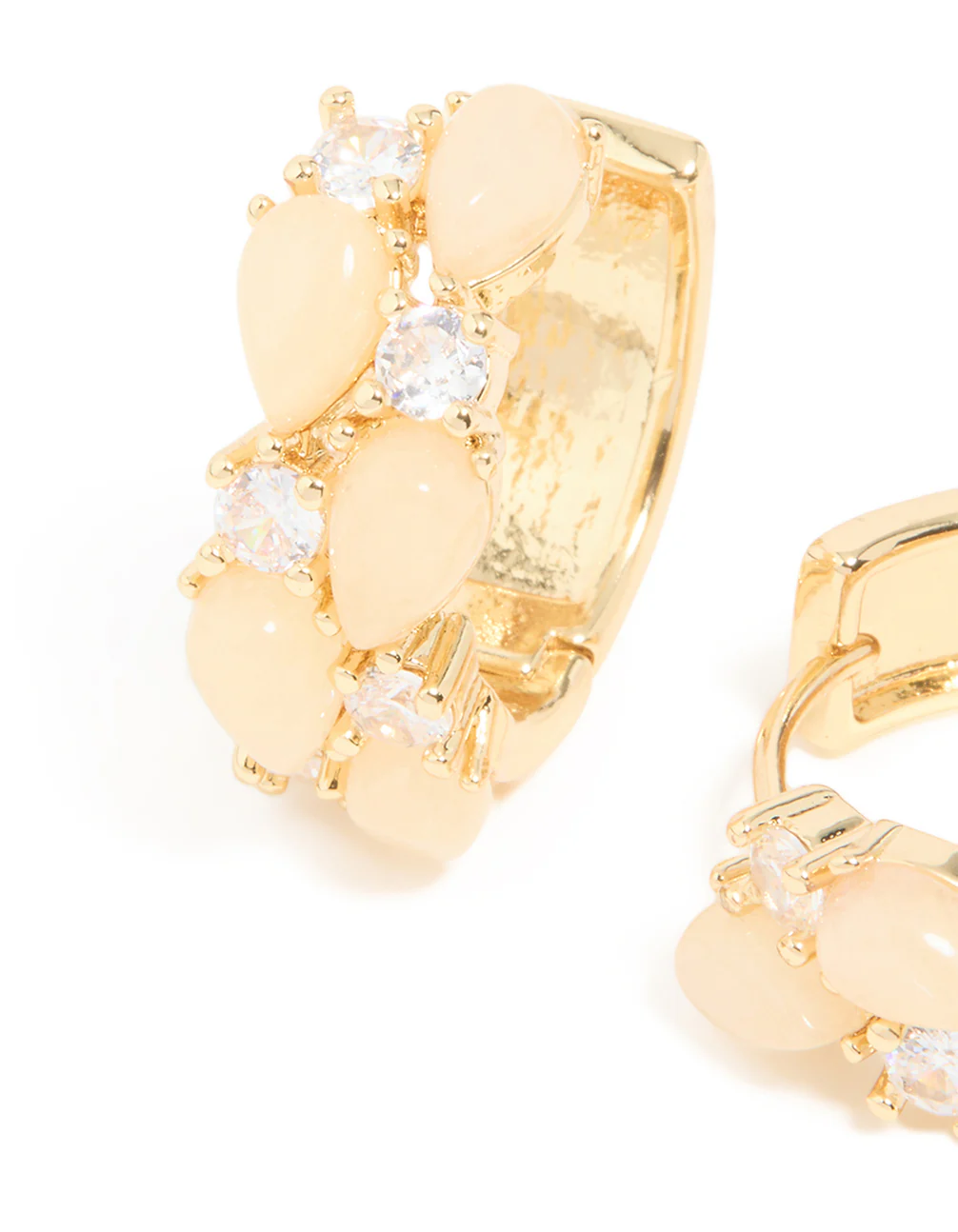 Gold Plated Rose Quartz & Cubic Zirconia Hoop Earrings - Image 3