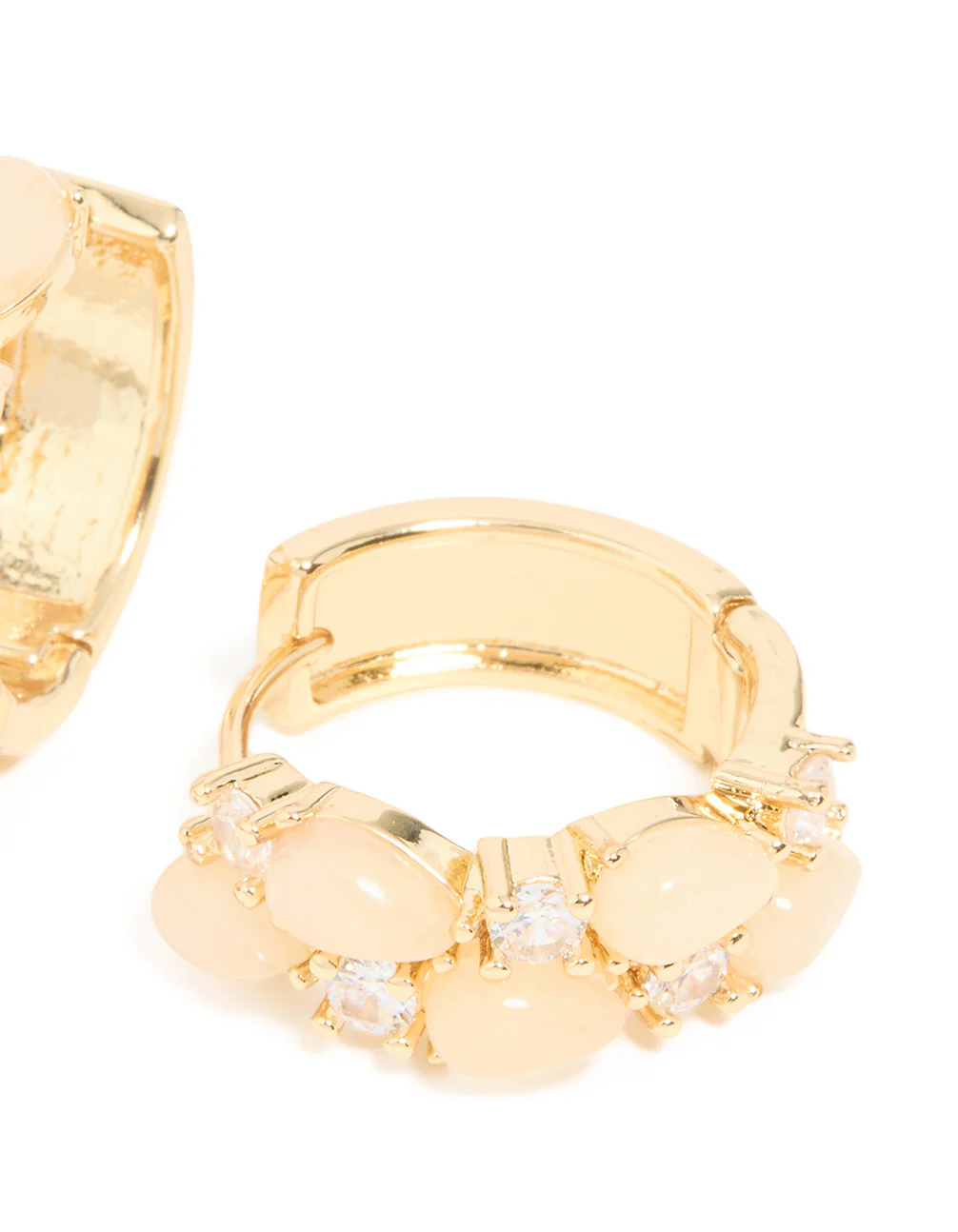 Gold Plated Rose Quartz & Cubic Zirconia Hoop Earrings - Image 5