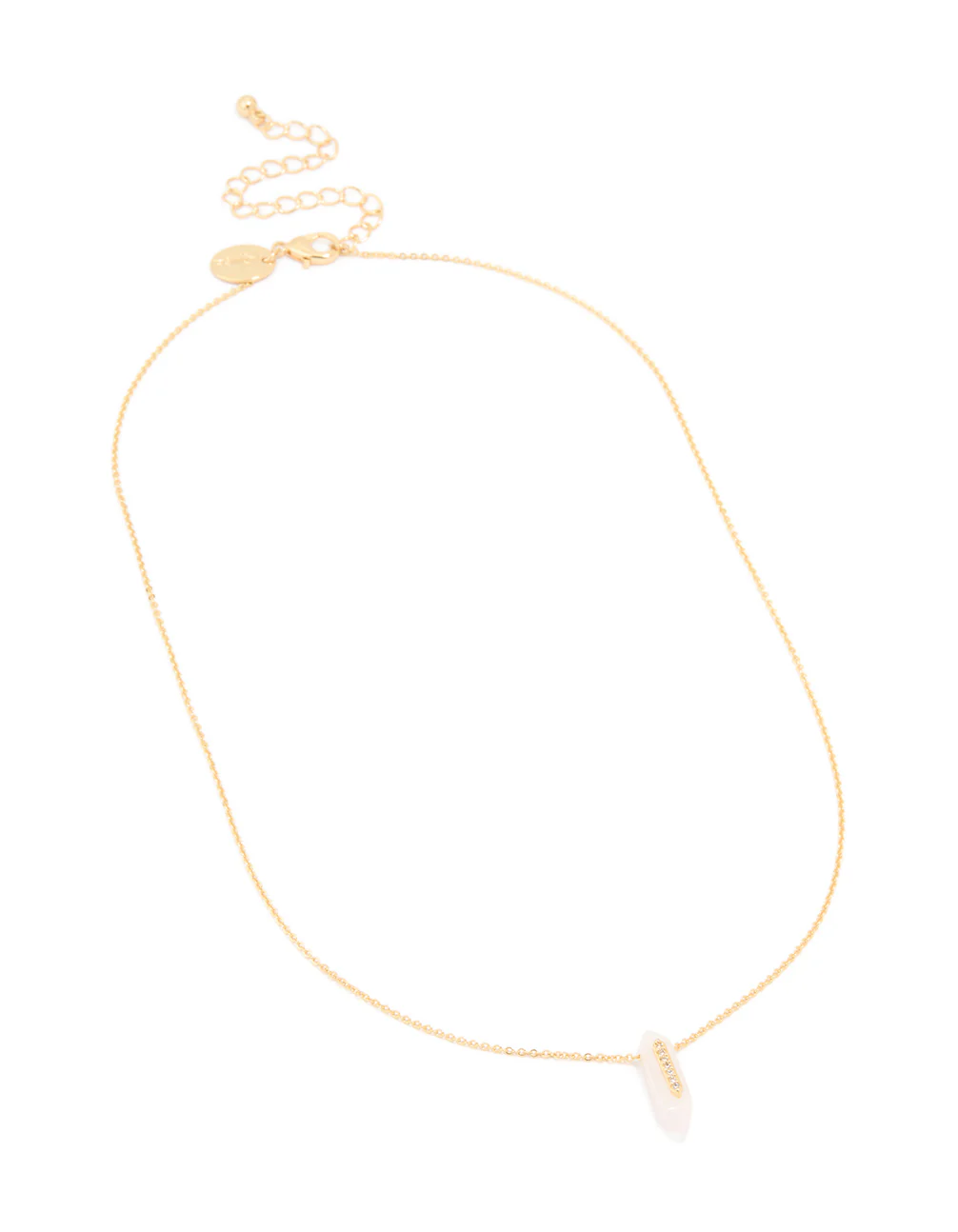Gold Plated Rose Quartz & Cubic Zirconia Pendant Necklace - Image 2