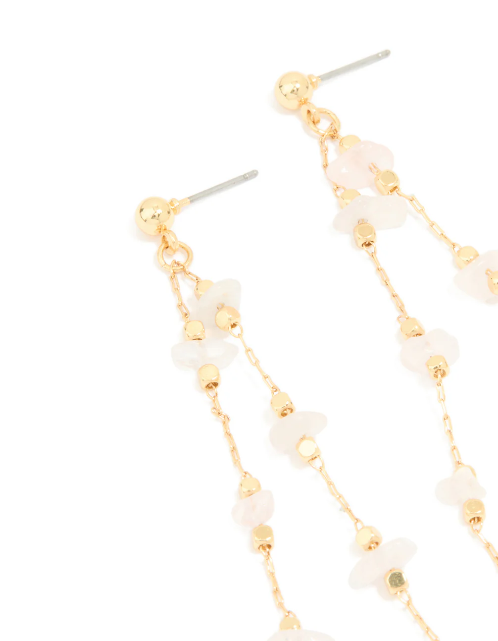 Gold Plated Rose Quartz Layered Drop Earrings - Image 3
