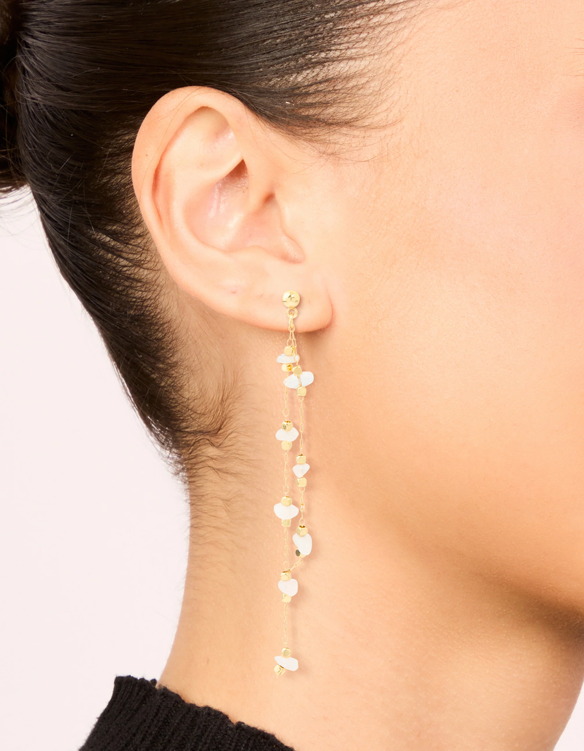 Gold Plated Rose Quartz Layered Drop Earrings - Image 6