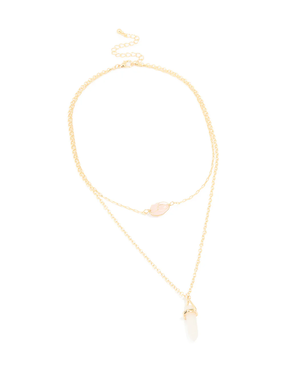 Gold Plated Rose Quartz Layered Necklace - Image 2