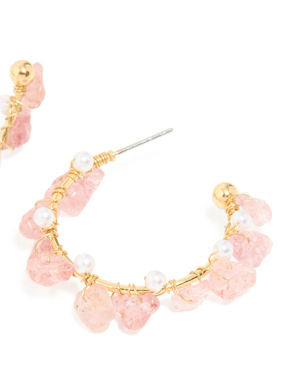Gold Plated Rose Quartz Pearl Hoop Earrings - Image 5