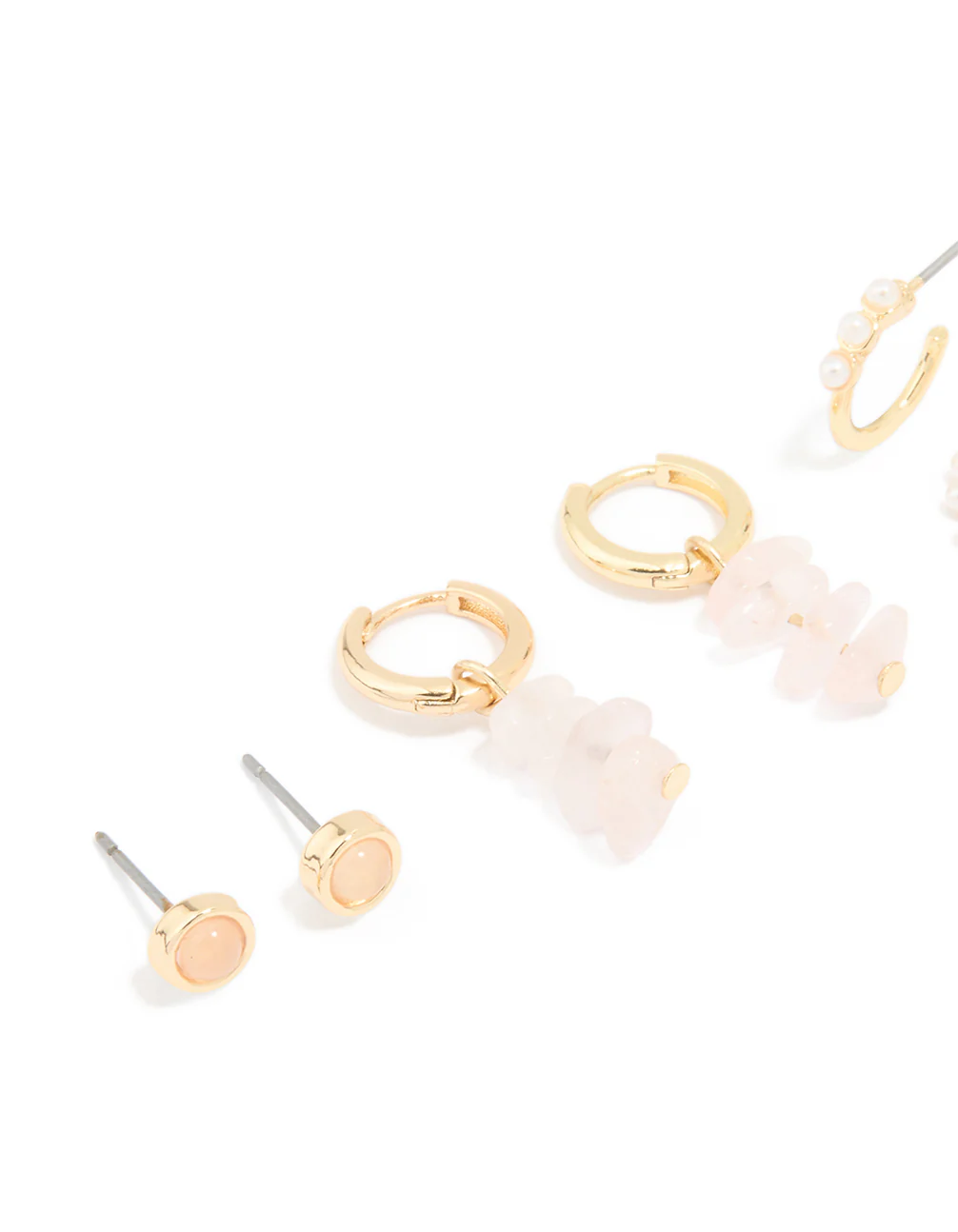 Gold Plated Rose Quartz & Pearl Huggie Earrings 4-Pack - Image 2
